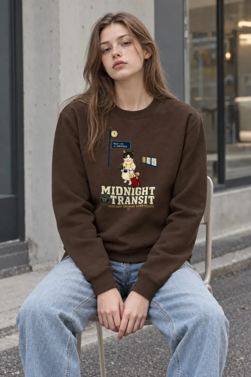 "Midnight Transit Cat" Heavy Blend Unisex Crewneck Sweatshirt