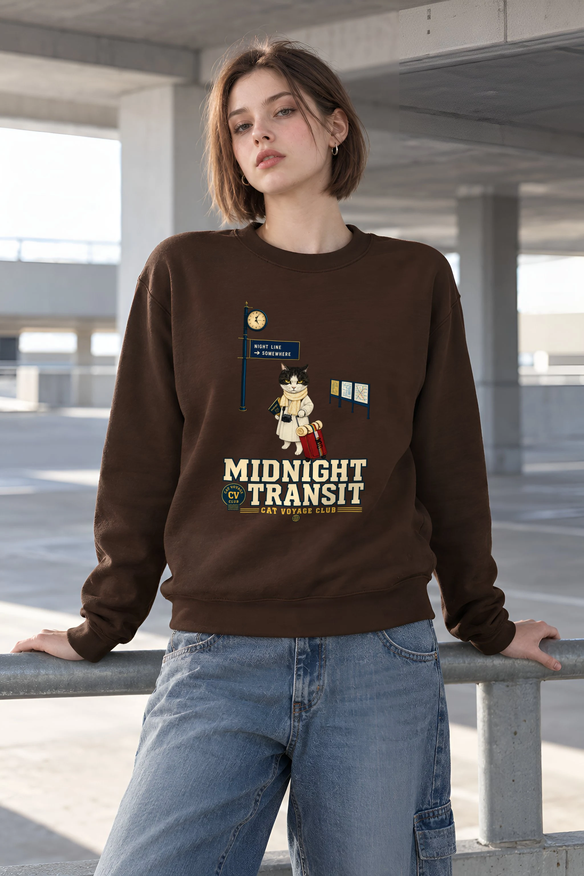 "Midnight Transit Cat" 1 Crewneck Sweatshirt