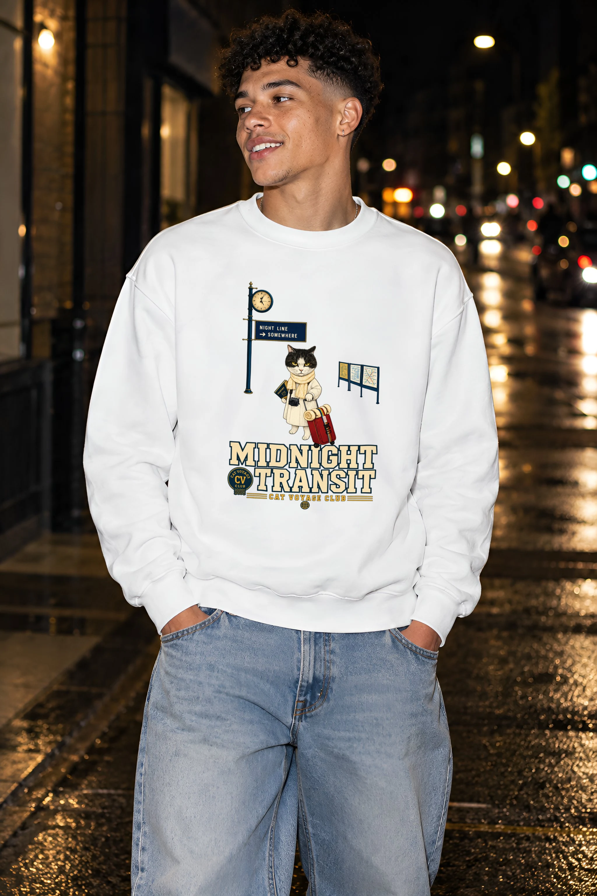 "Midnight Transit Cat" 1 Crewneck Sweatshirt