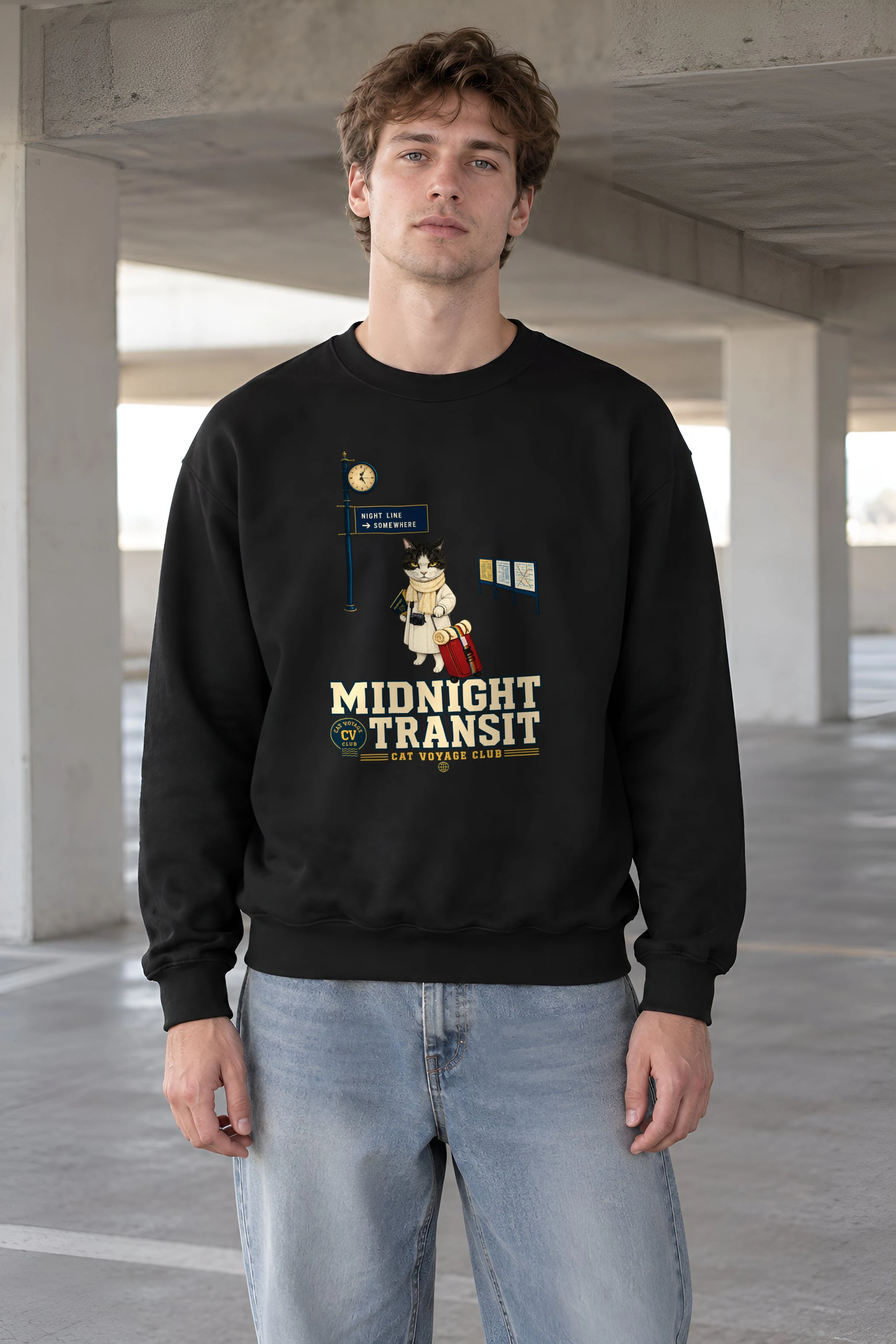 "Midnight Transit Cat" 1 Crewneck Sweatshirt