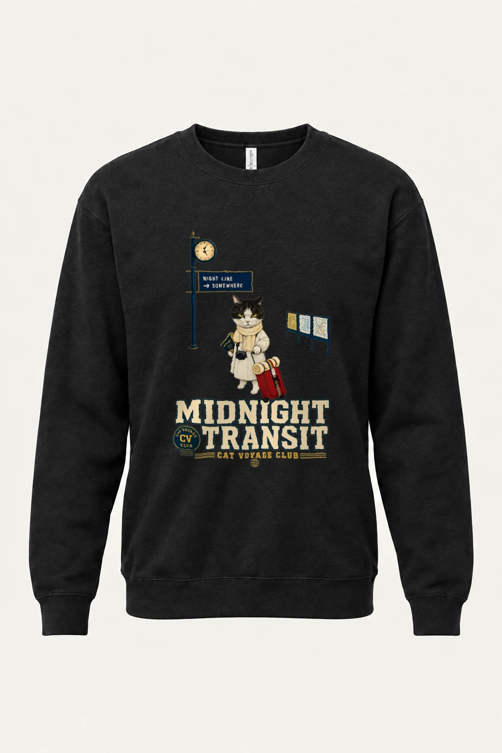 "Midnight Transit Cat" Heavy Blend Unisex Crewneck Sweatshirt | Gildan 18000