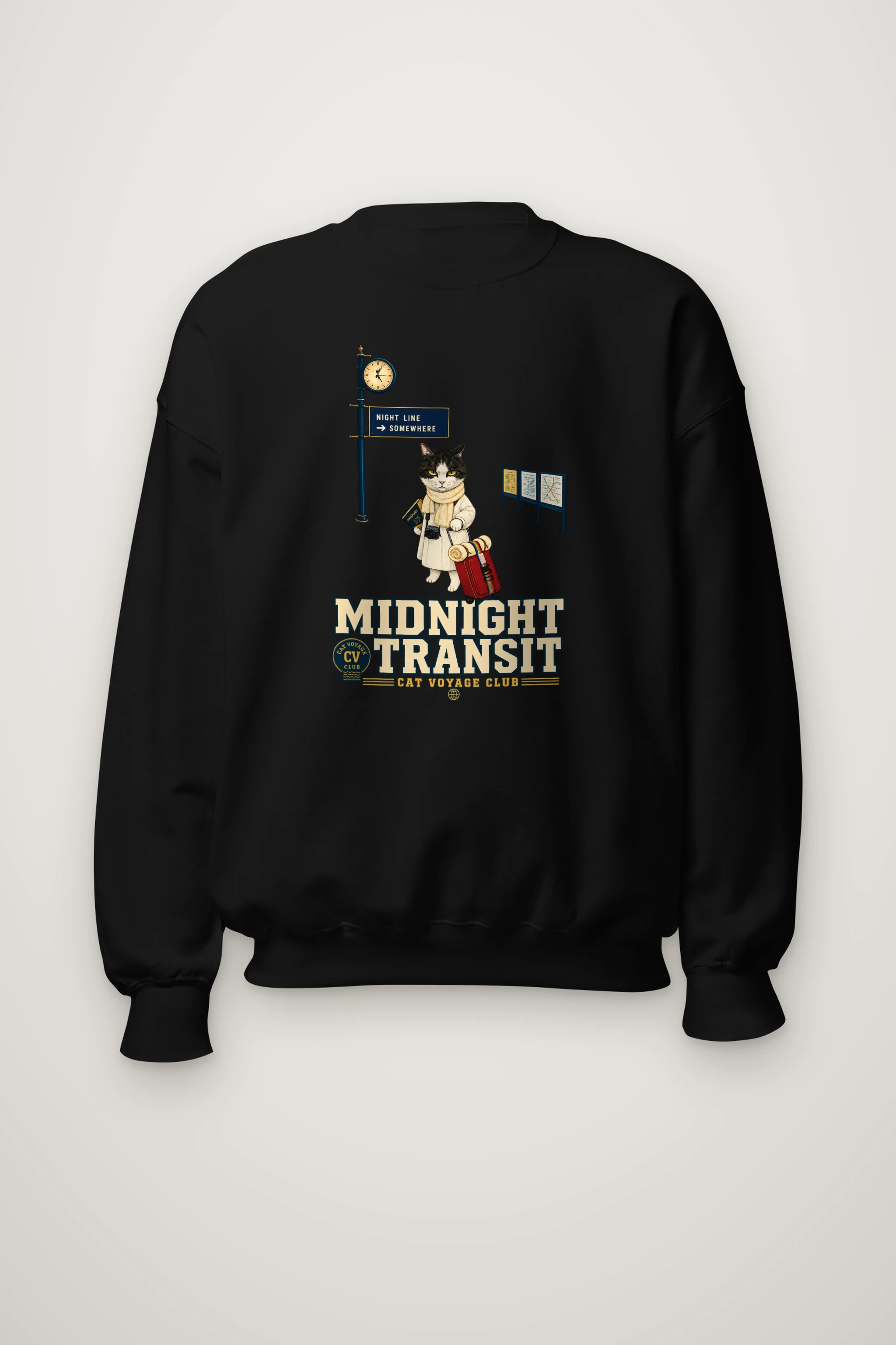 "Midnight Transit Cat" Heavy Blend Unisex Crewneck Sweatshirt