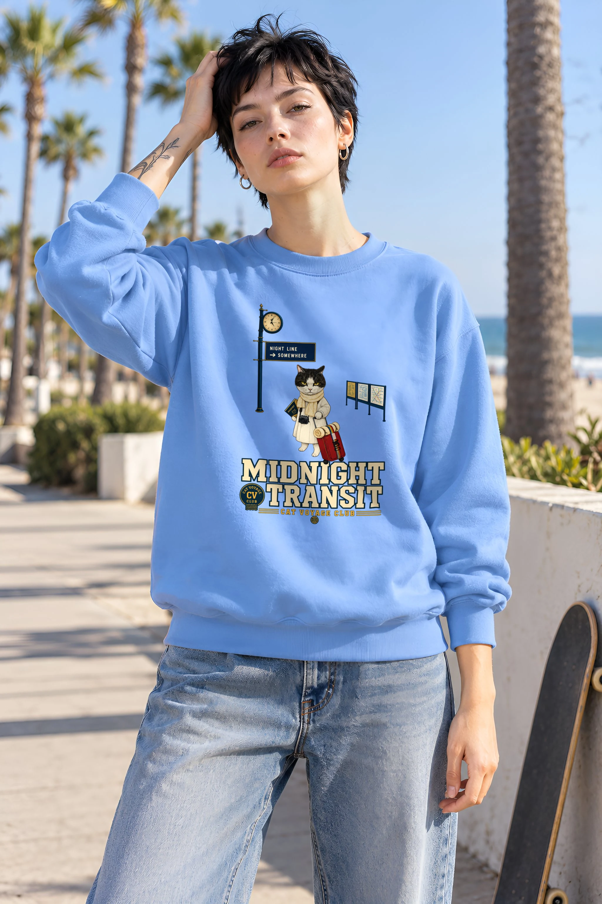 "Midnight Transit Cat" 1 Crewneck Sweatshirt