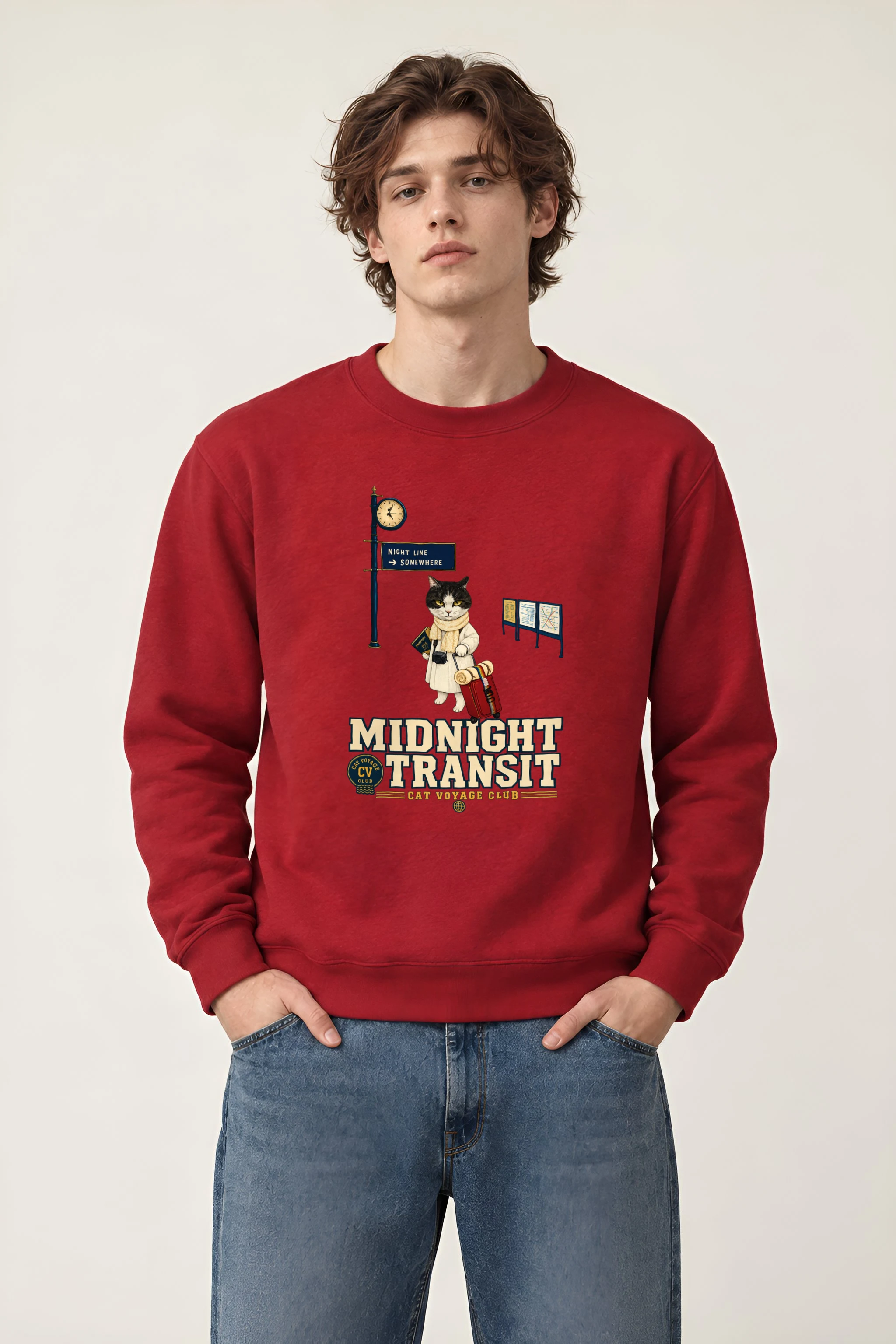 "Midnight Transit Cat" 1 Crewneck Sweatshirt