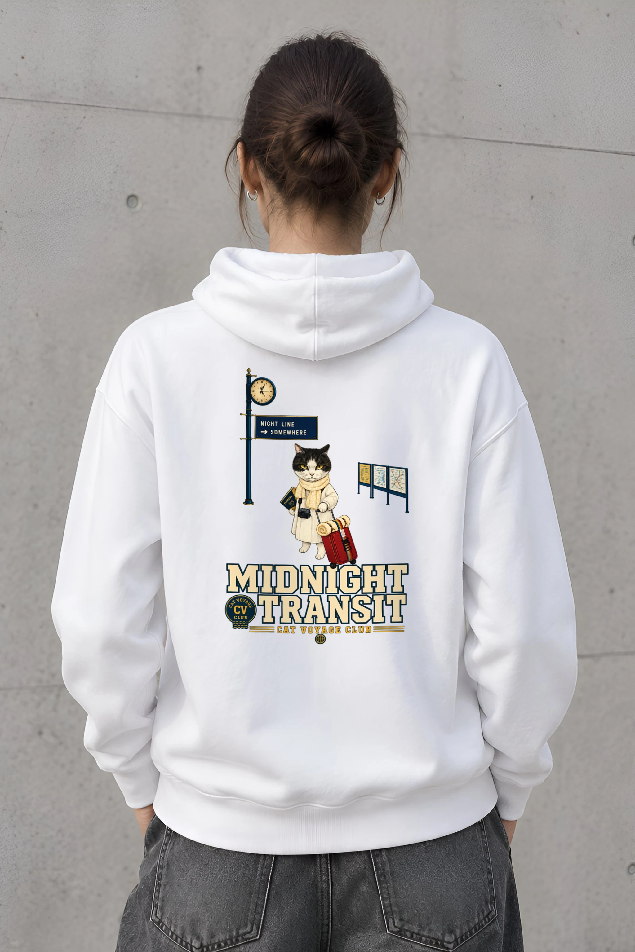 "Midnight Transit Cat" 1 Pullover Hoodie