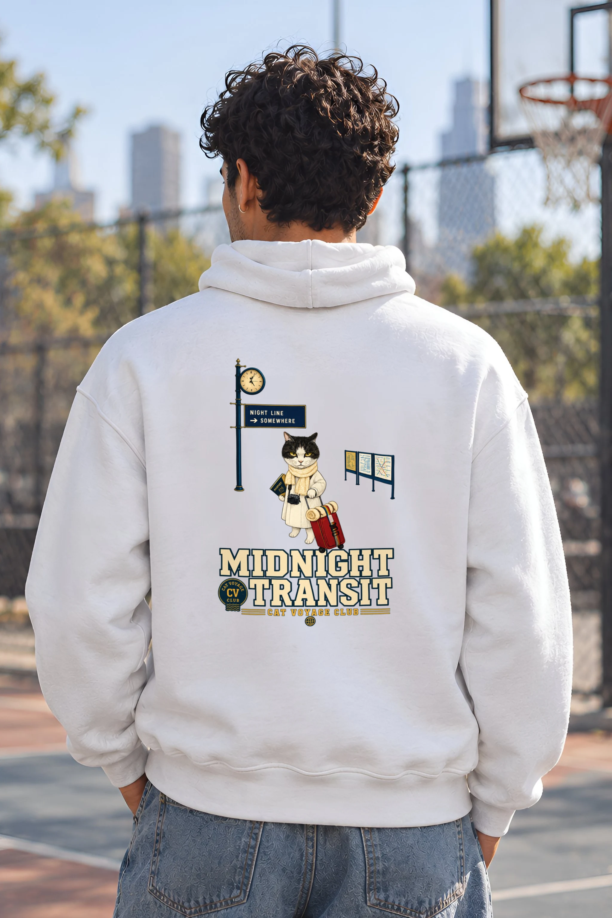 "Midnight Transit Cat" 1 Pullover Hoodie
