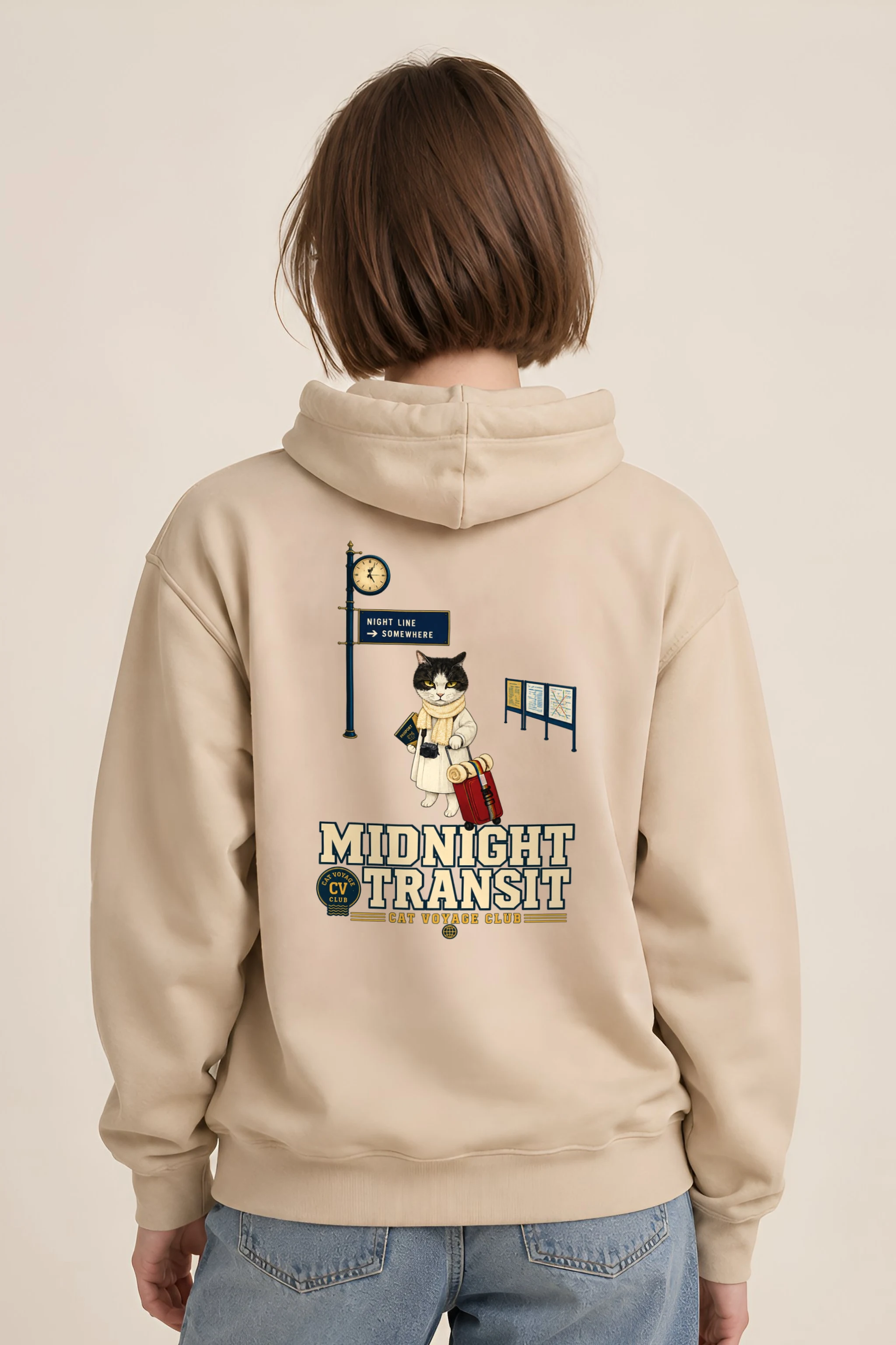 "Midnight Transit Cat" 1 Pullover Hoodie