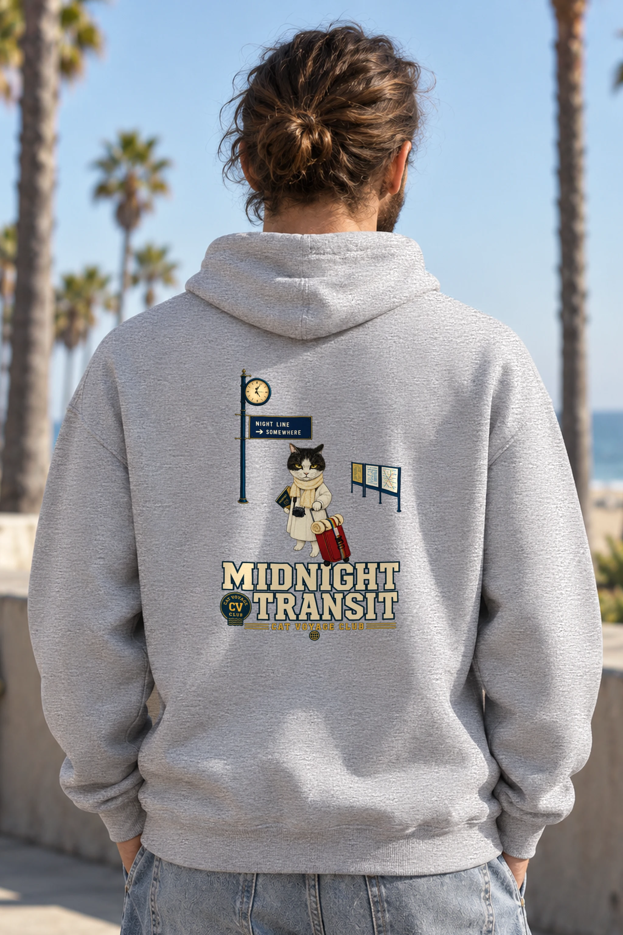 "Midnight Transit Cat" 1 Pullover Hoodie