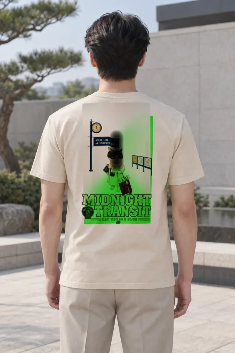 "Midnight Transit Cat" Heavyweight Unisex Crewneck T-shirt | Gildan 5000