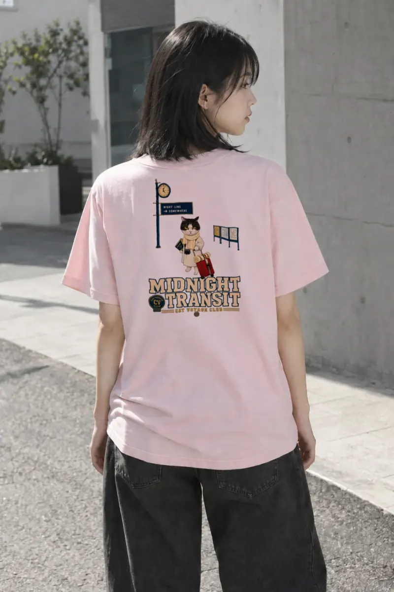 "Midnight Transit Cat" Heavyweight Unisex Crewneck T-shirt | Gildan 5000