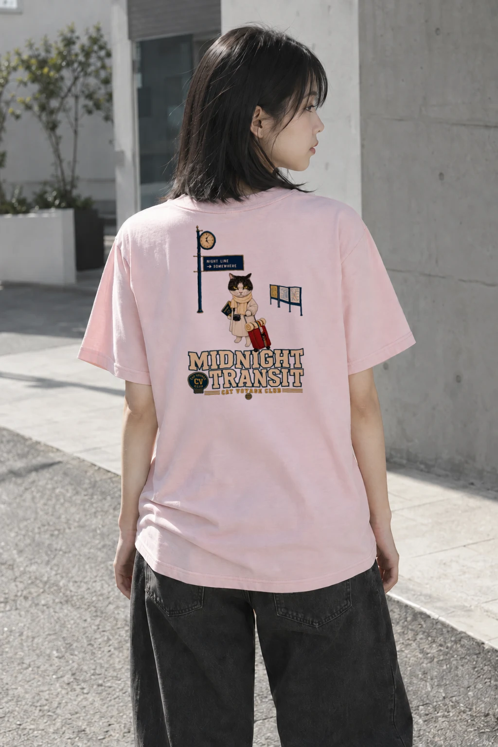 "Midnight Transit Cat" Heavyweight Unisex Crewneck T-shirt | Gildan 5000