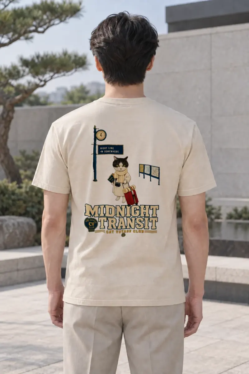 "Midnight Transit Cat" Heavyweight Unisex Crewneck T-shirt | Gildan 5000