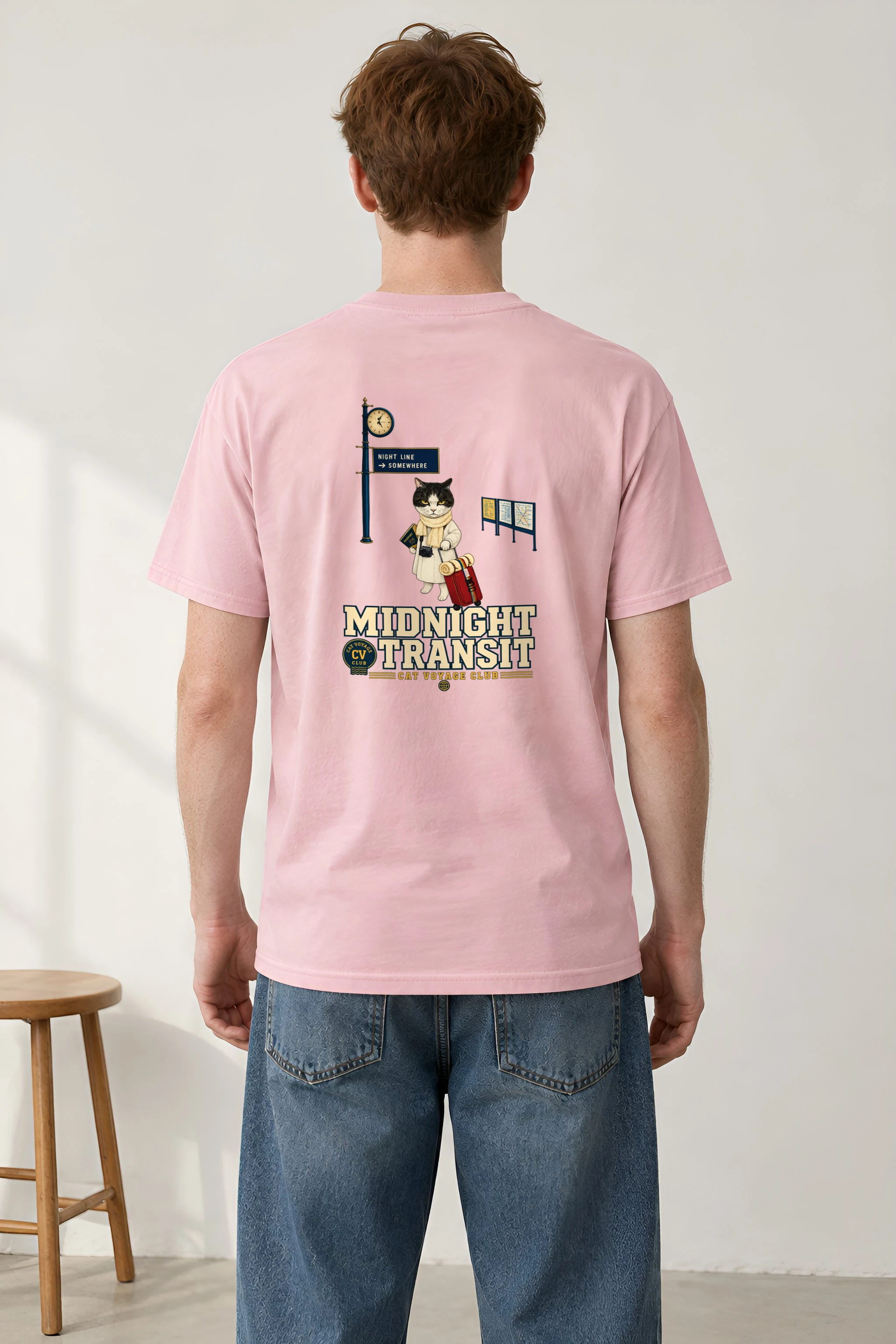 "Midnight Transit Cat" Heavyweight Unisex Crewneck T-shirt