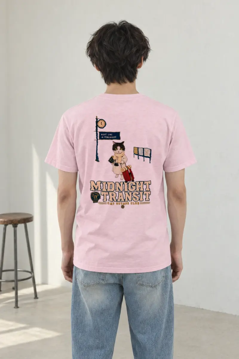 "Midnight Transit Cat" Heavyweight Unisex Crewneck T-shirt