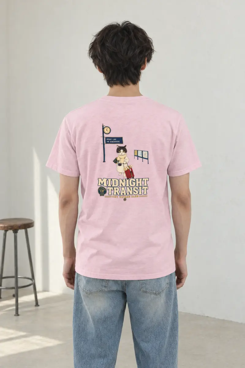 "Midnight Transit Cat" Heavyweight Unisex Crewneck T-shirt