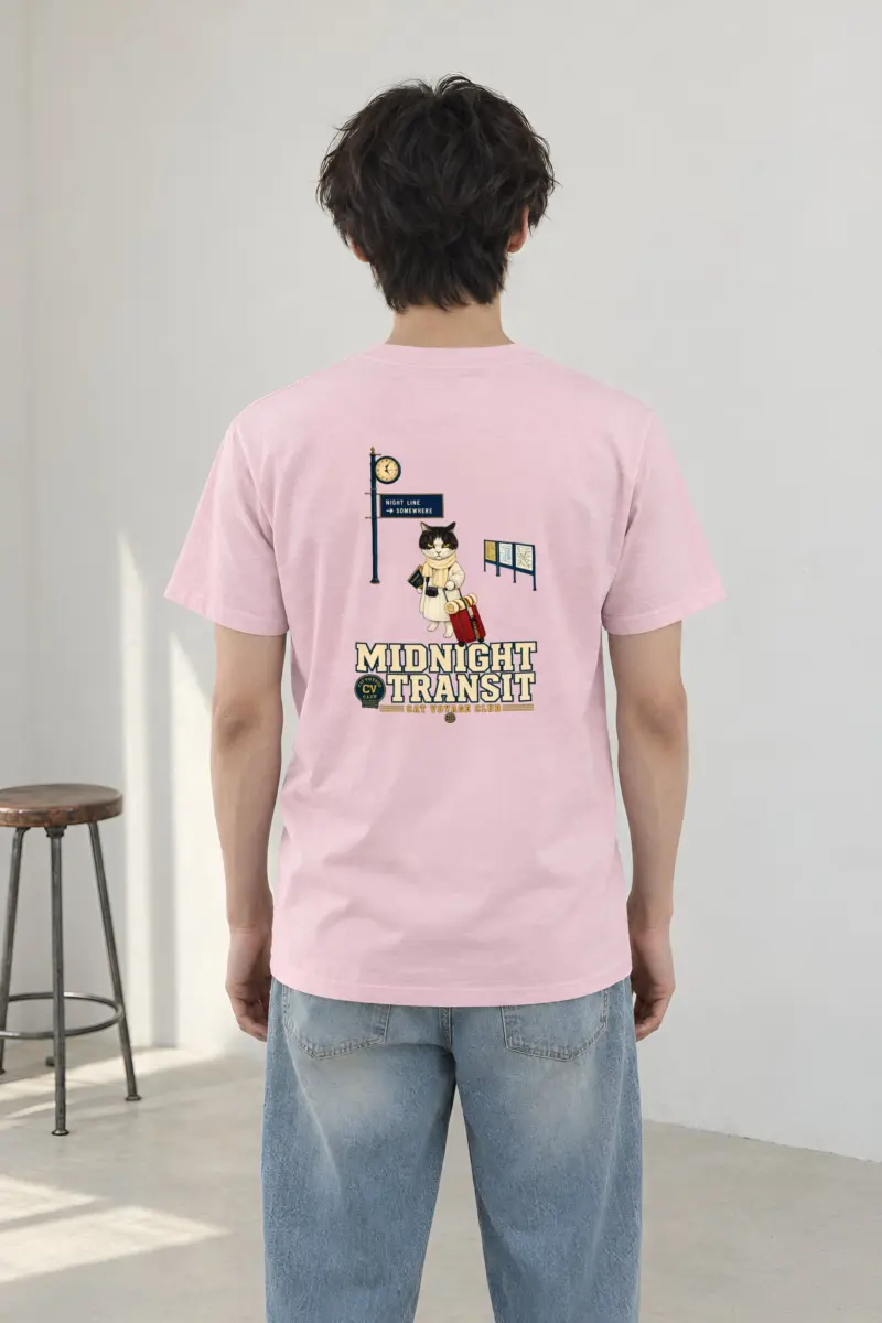 "Midnight Transit Cat" Heavyweight Unisex Crewneck T-shirt