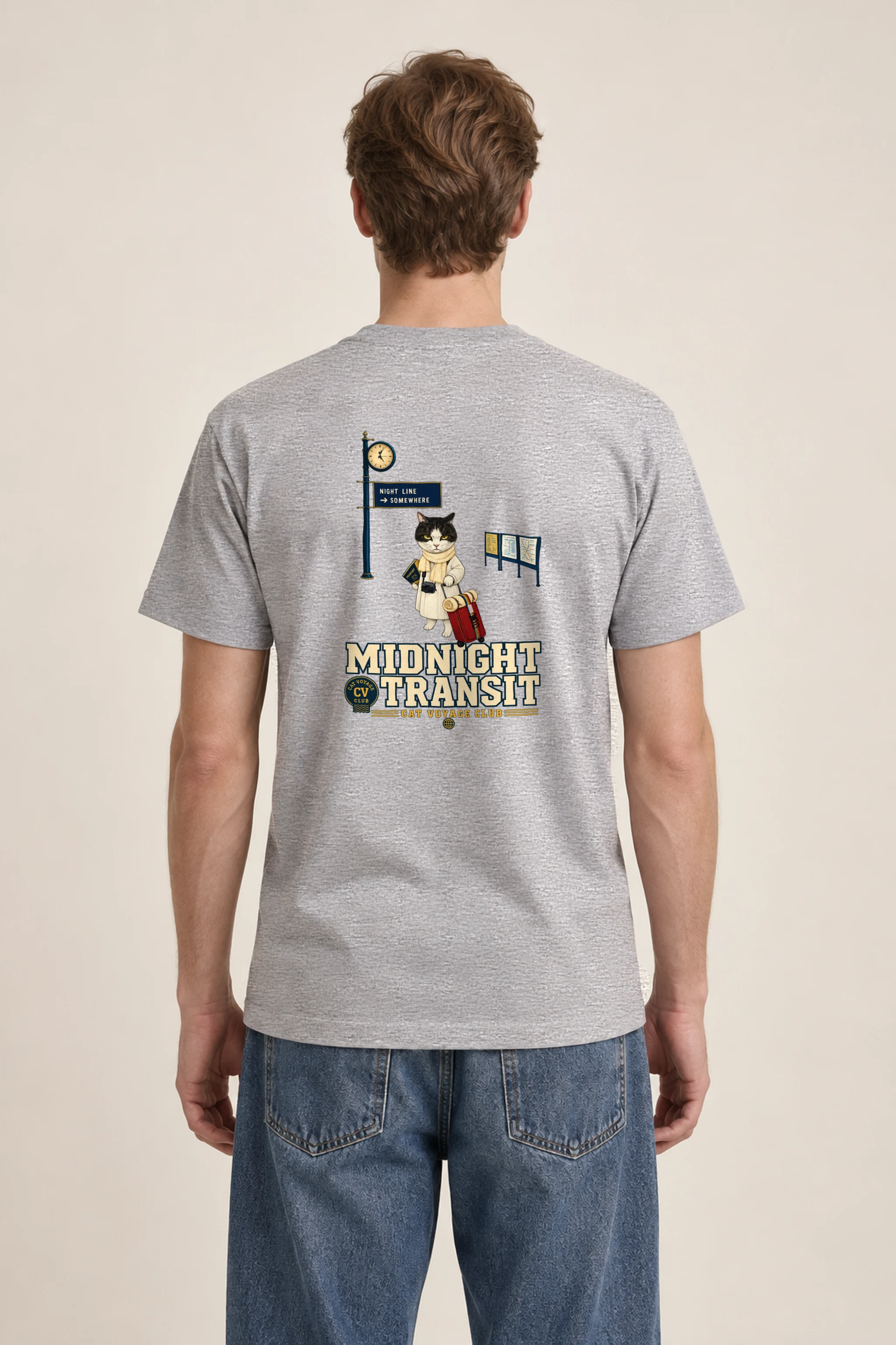 "Midnight Transit Cat" Heavyweight Unisex Crewneck T-shirt