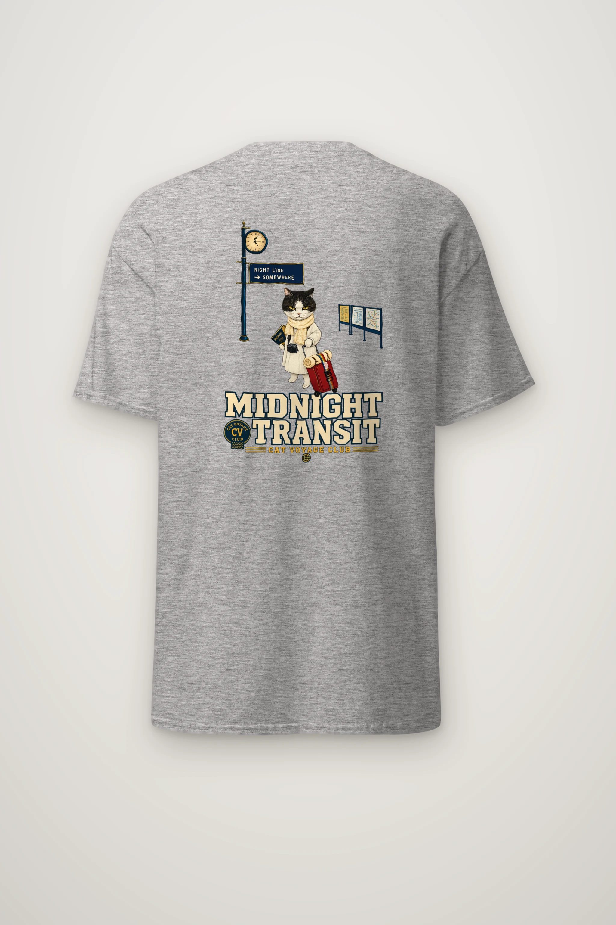 "Midnight Transit Cat" Heavyweight Unisex Crewneck T-shirt