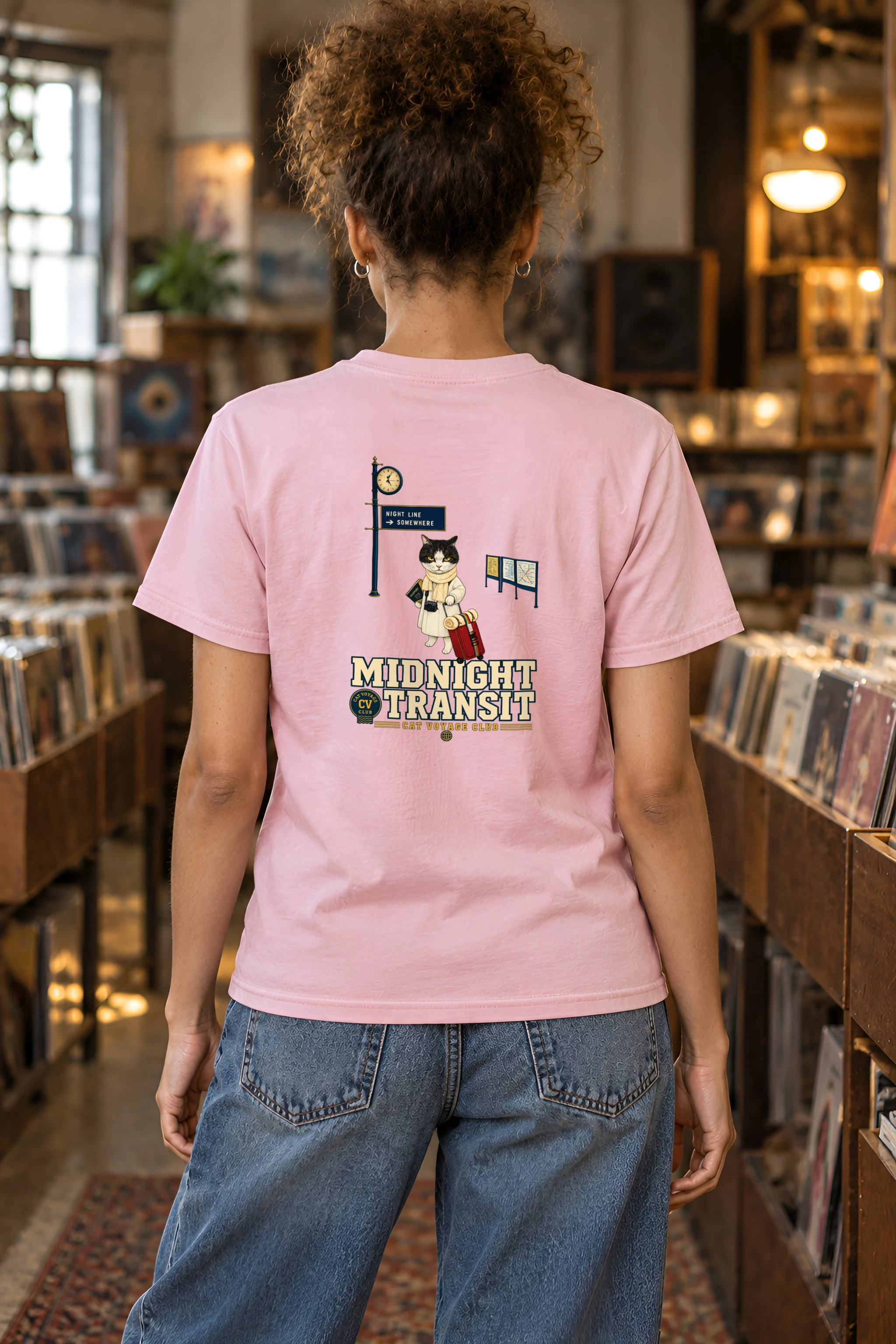 "Midnight Transit Cat" Heavyweight Unisex Crewneck T-shirt