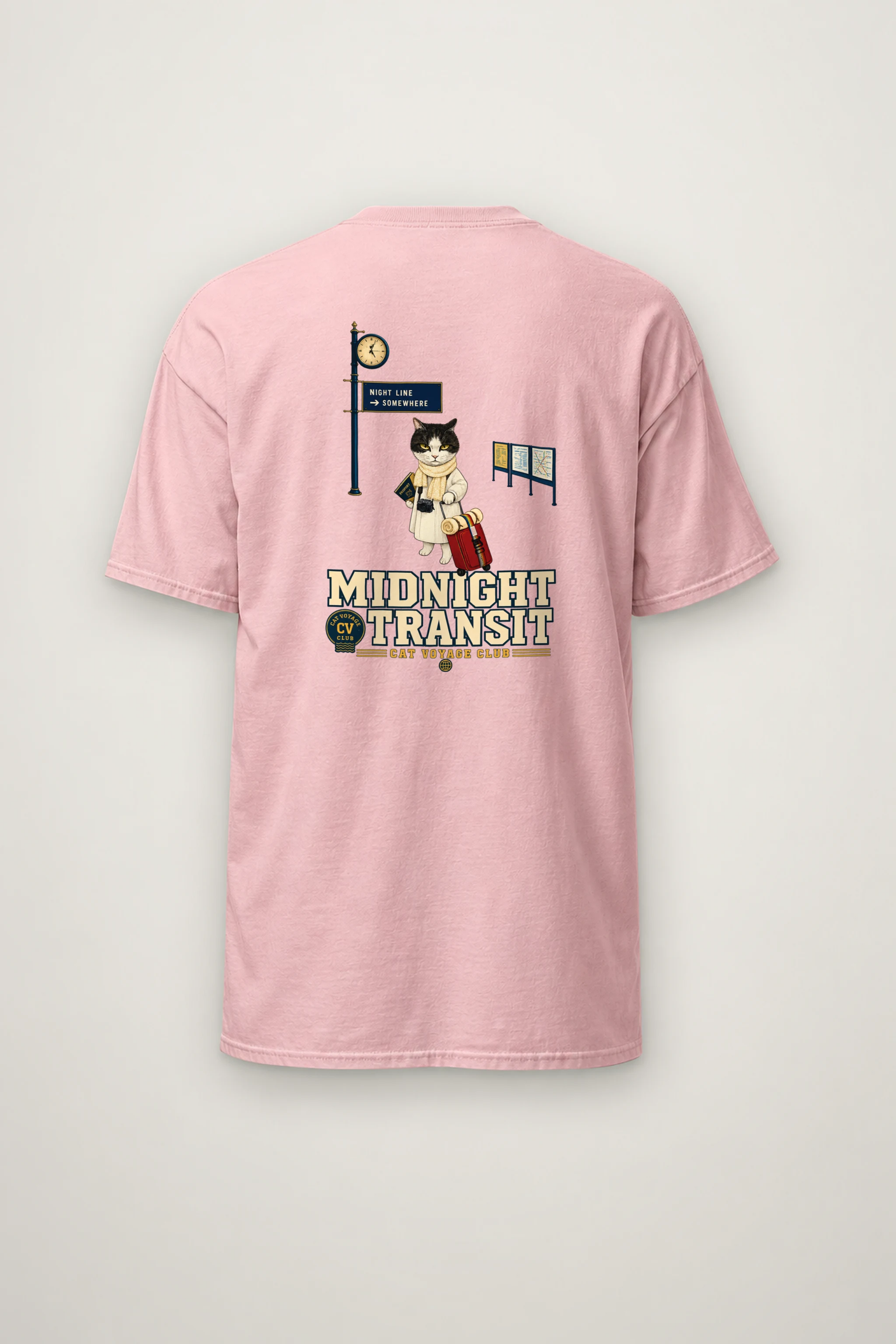 "Midnight Transit Cat" Heavyweight Unisex Crewneck T-shirt
