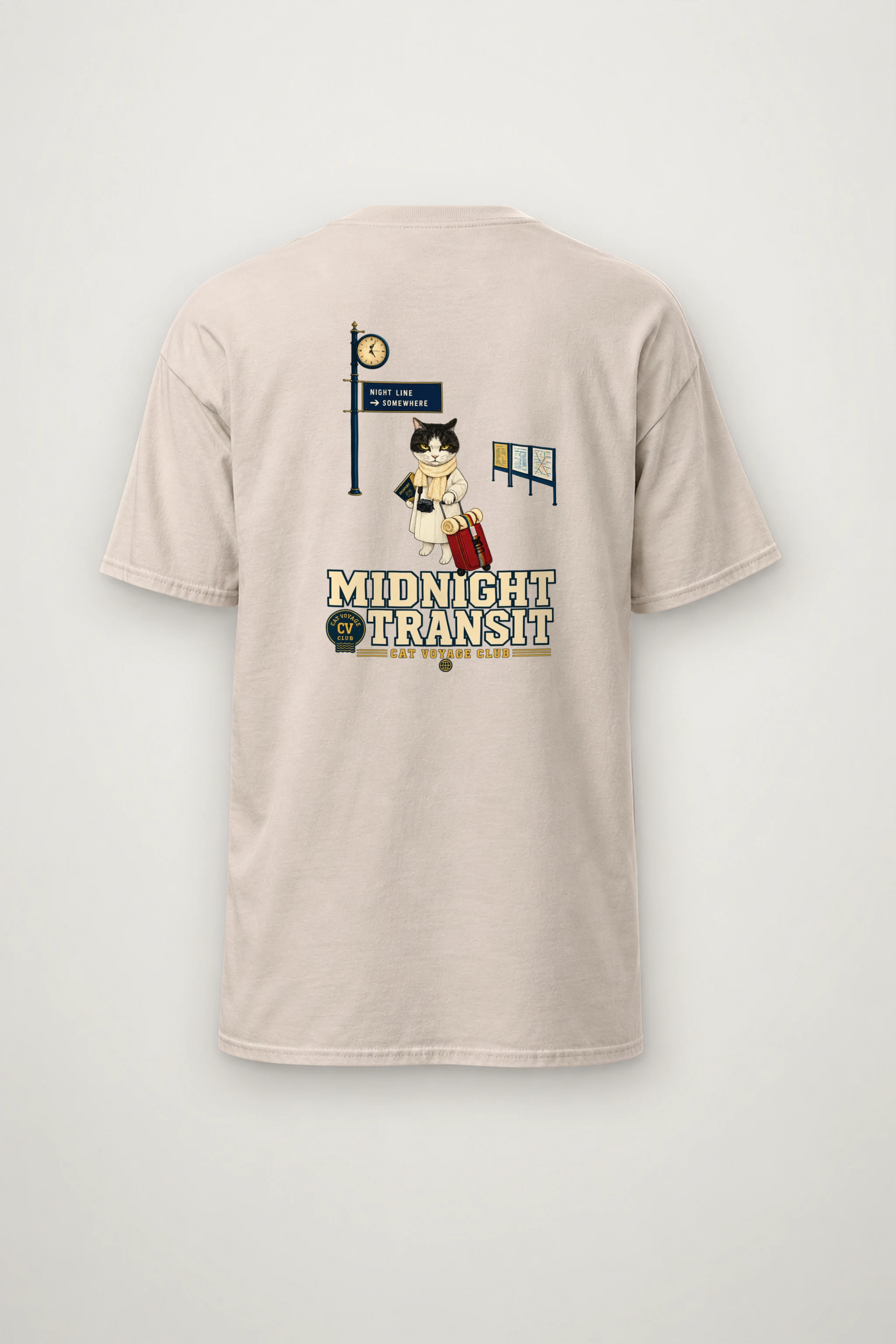 "Midnight Transit Cat" Heavyweight Unisex Crewneck T-shirt