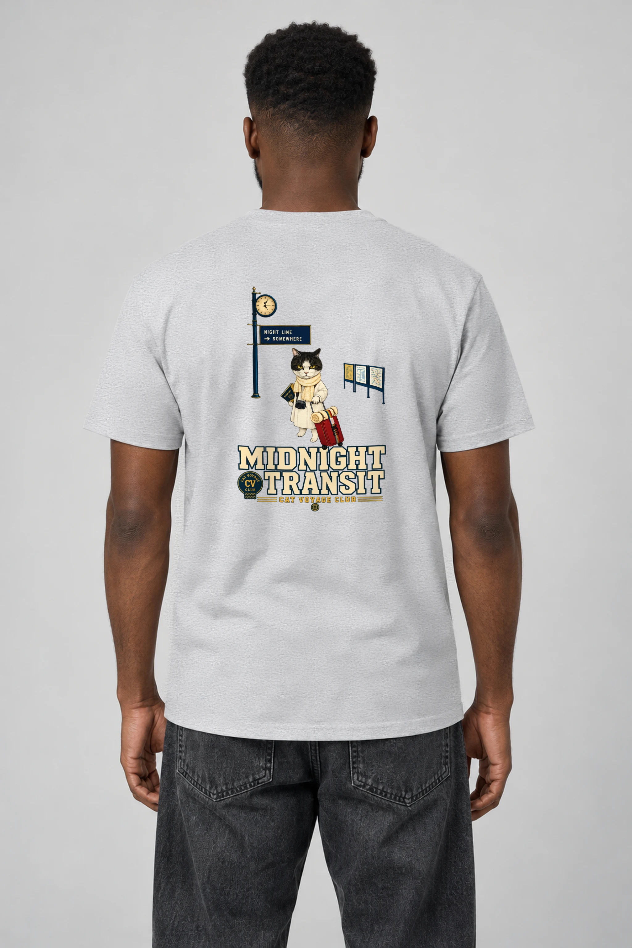 "Midnight Transit Cat" Heavyweight Unisex Crewneck T-shirt