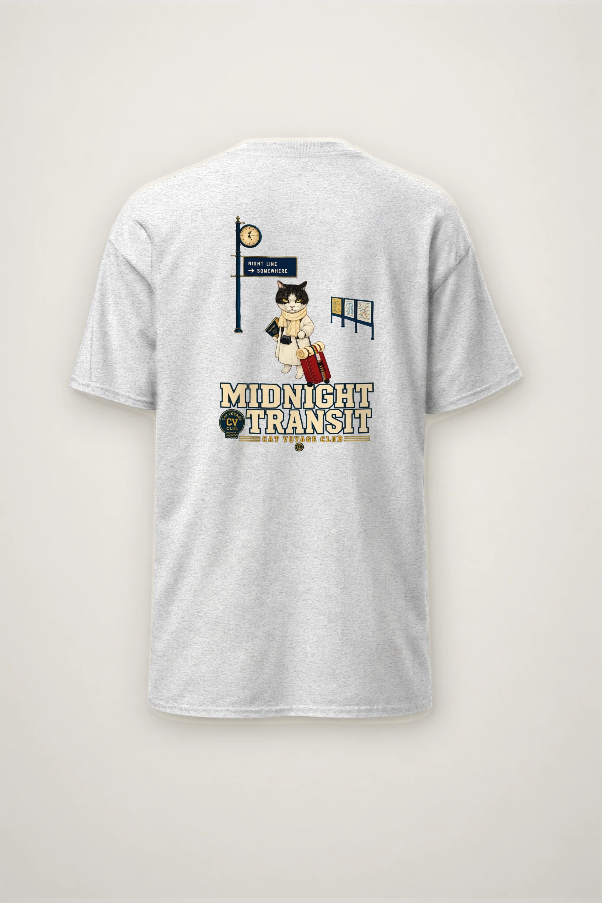 "Midnight Transit Cat" Heavyweight Unisex Crewneck T-shirt
