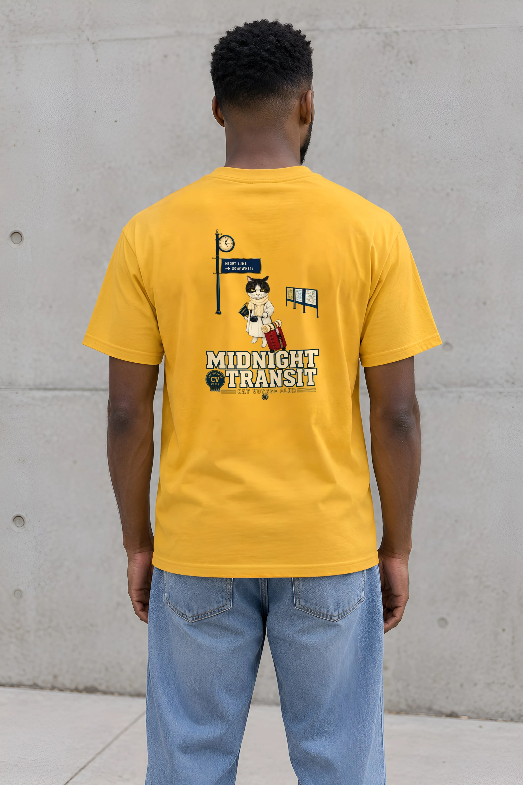 "Midnight Transit Cat" Heavyweight Unisex Crewneck T-shirt