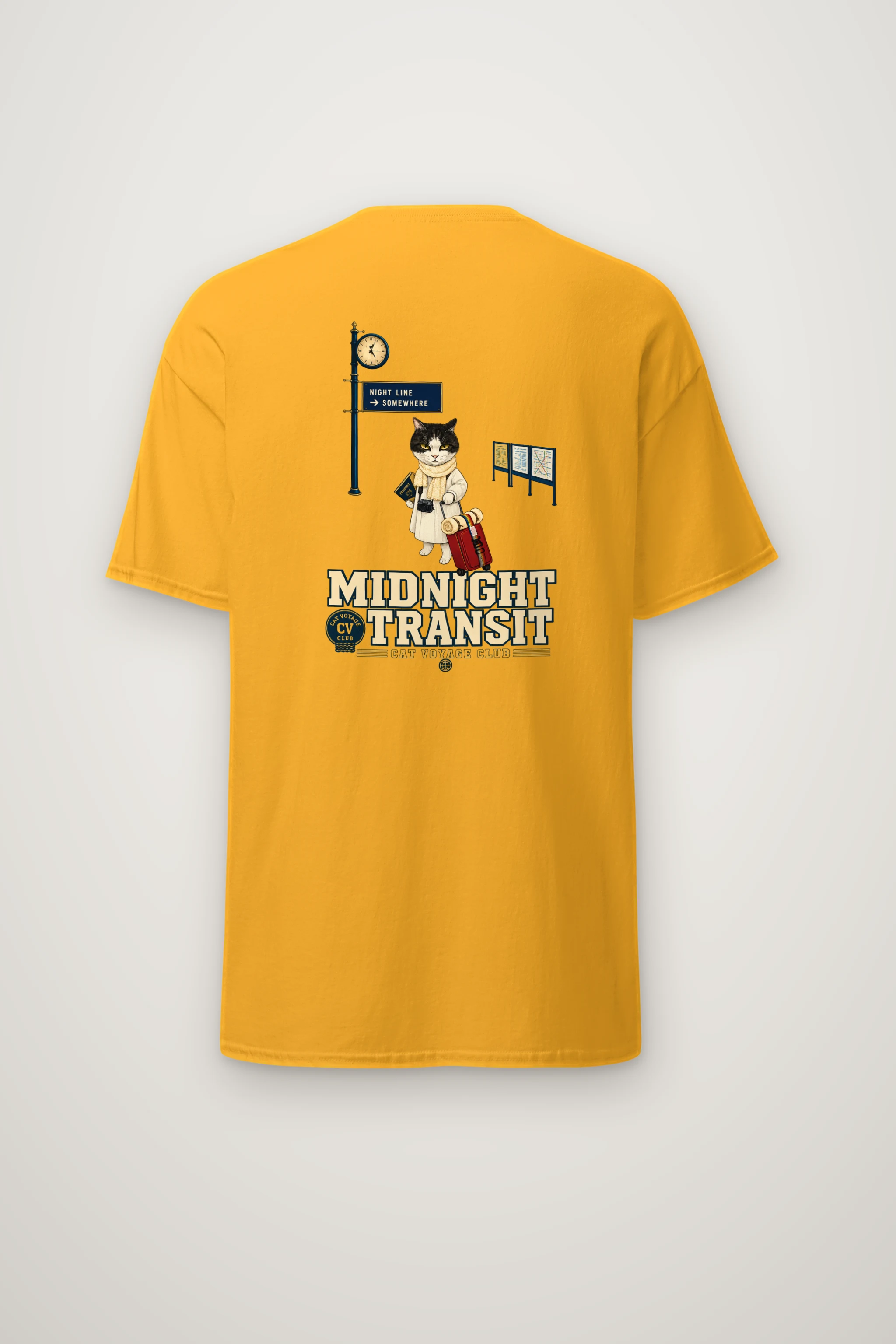 "Midnight Transit Cat" Heavyweight Unisex Crewneck T-shirt