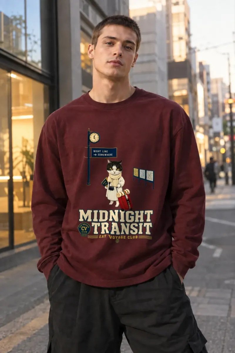 "Midnight Transit Cat" Unisex Longsleeve T-shirt | Gildan 2400