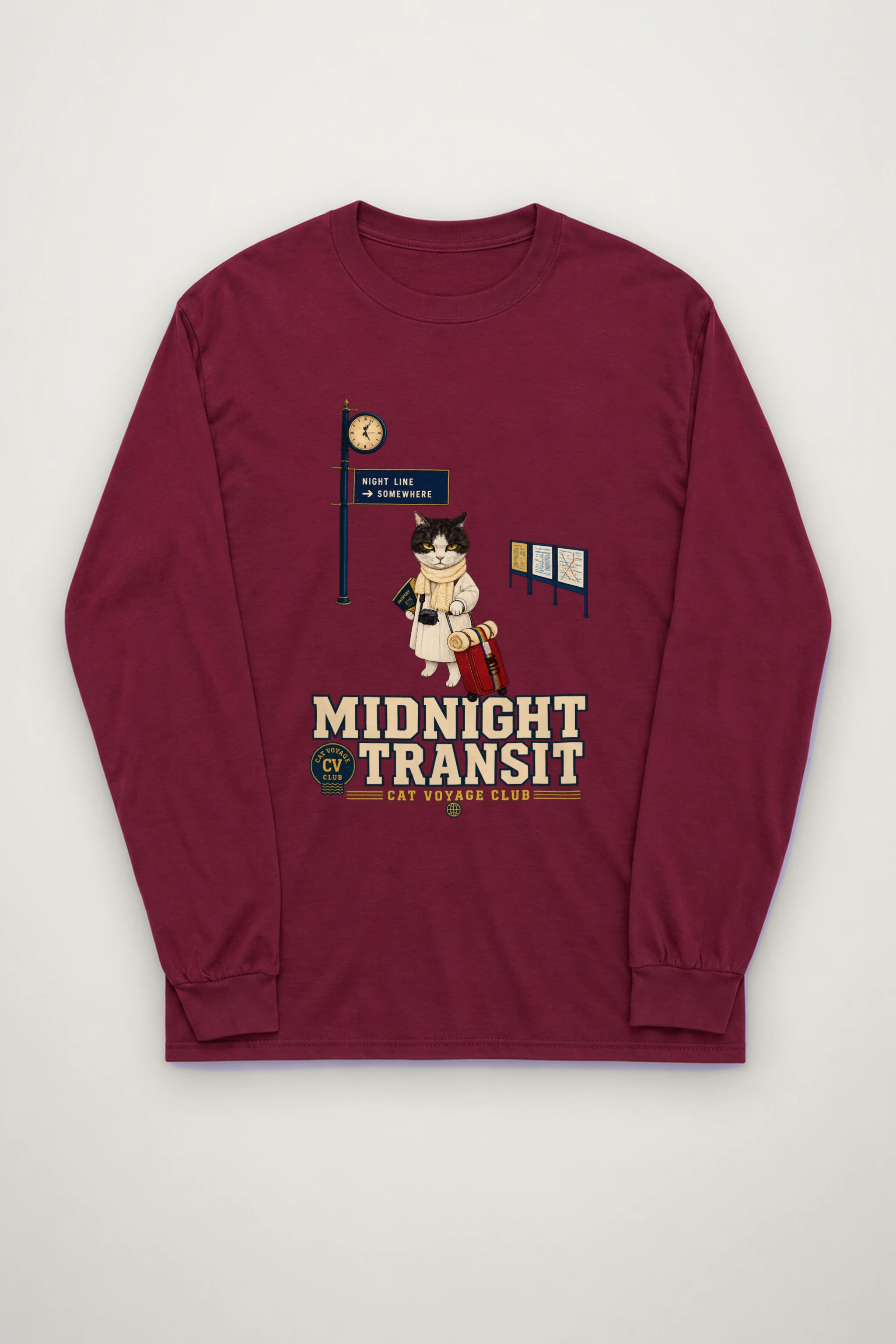"Midnight Transit Cat" Unisex Longsleeve T-shirt