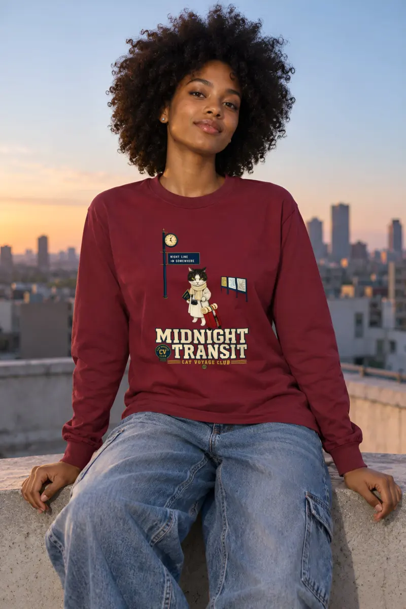 "Midnight Transit Cat" Unisex Longsleeve T-shirt