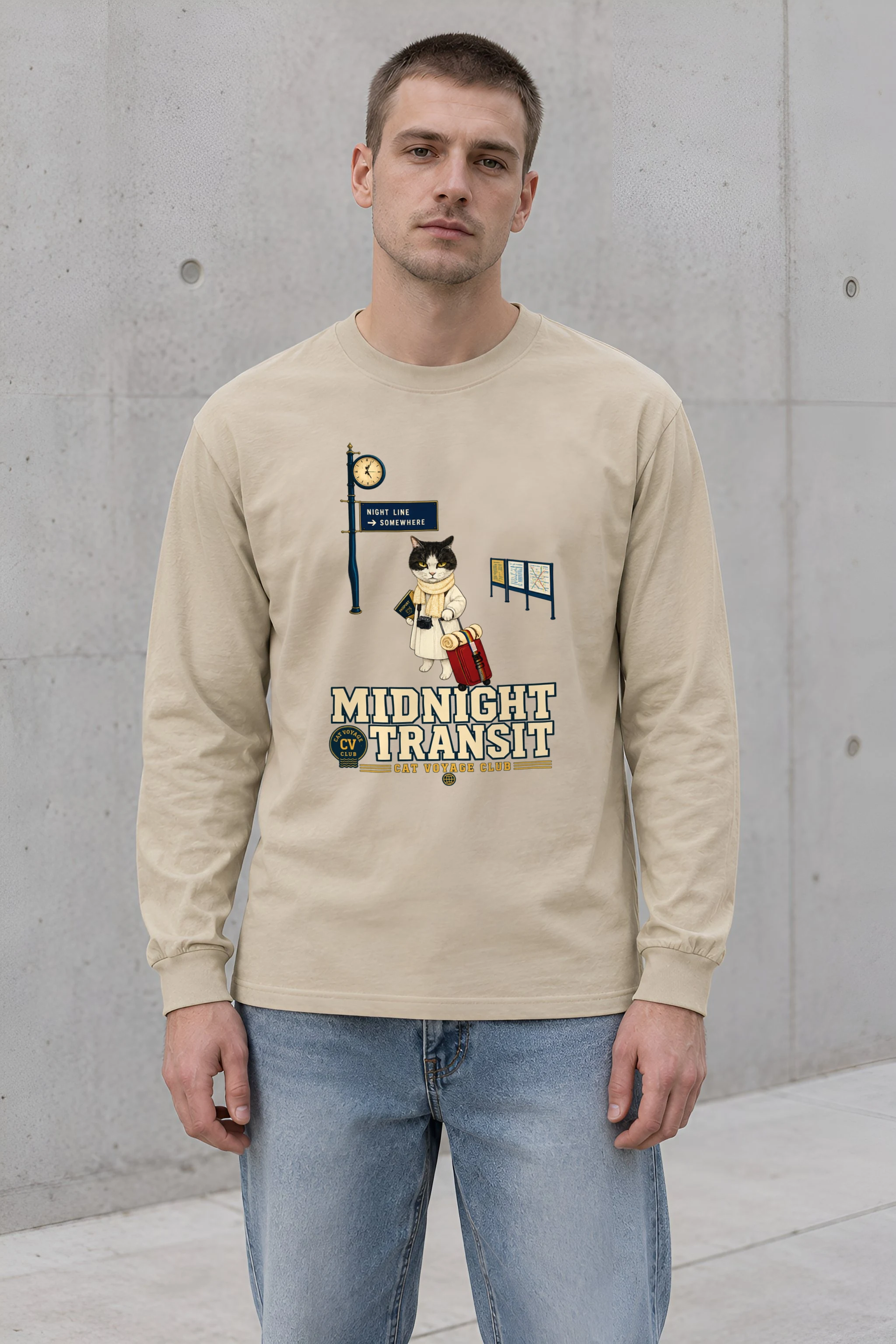 "Midnight Transit Cat" Unisex Longsleeve T-shirt
