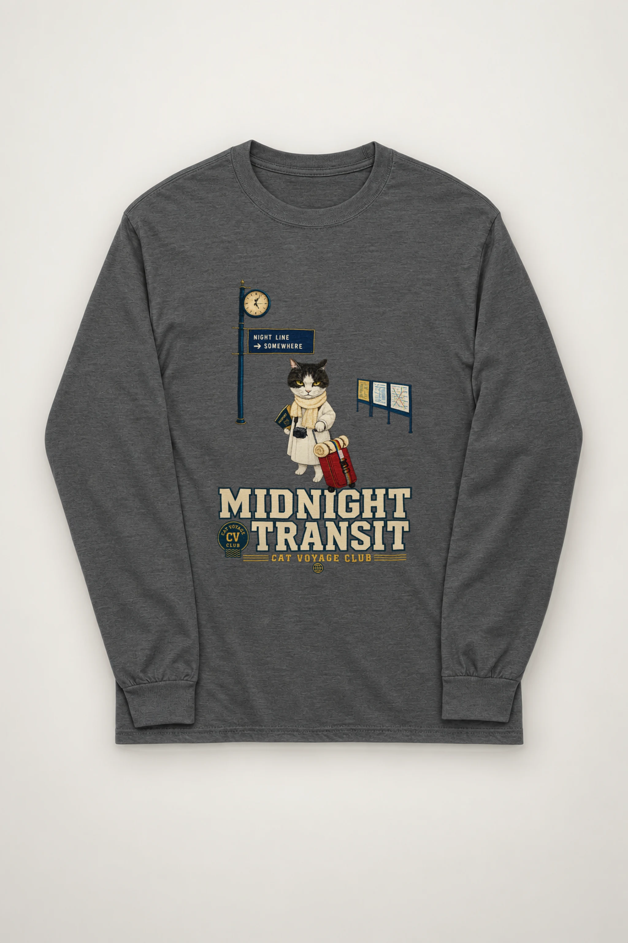 "Midnight Transit Cat" Unisex Longsleeve T-shirt