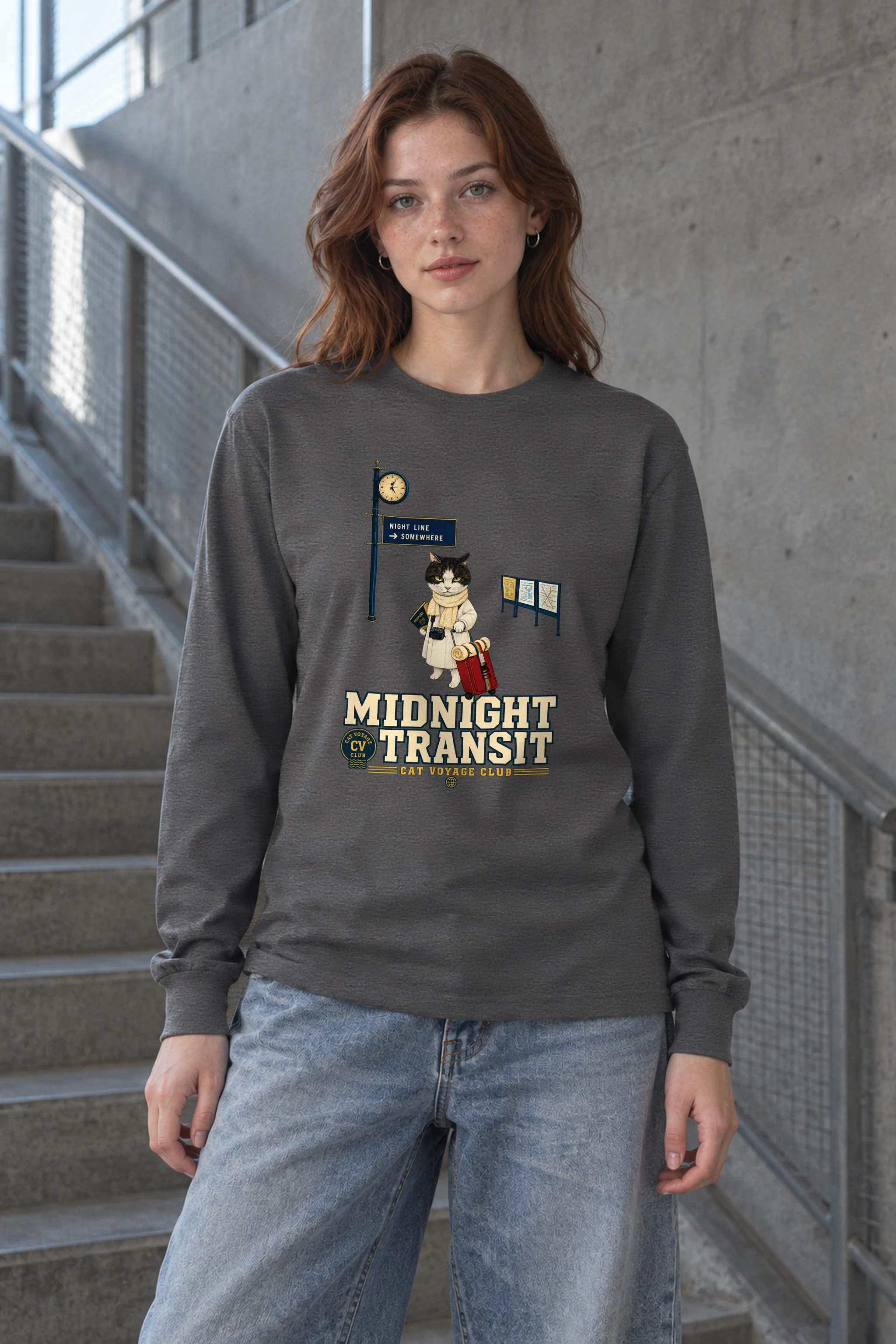 "Midnight Transit Cat" Unisex Longsleeve T-shirt