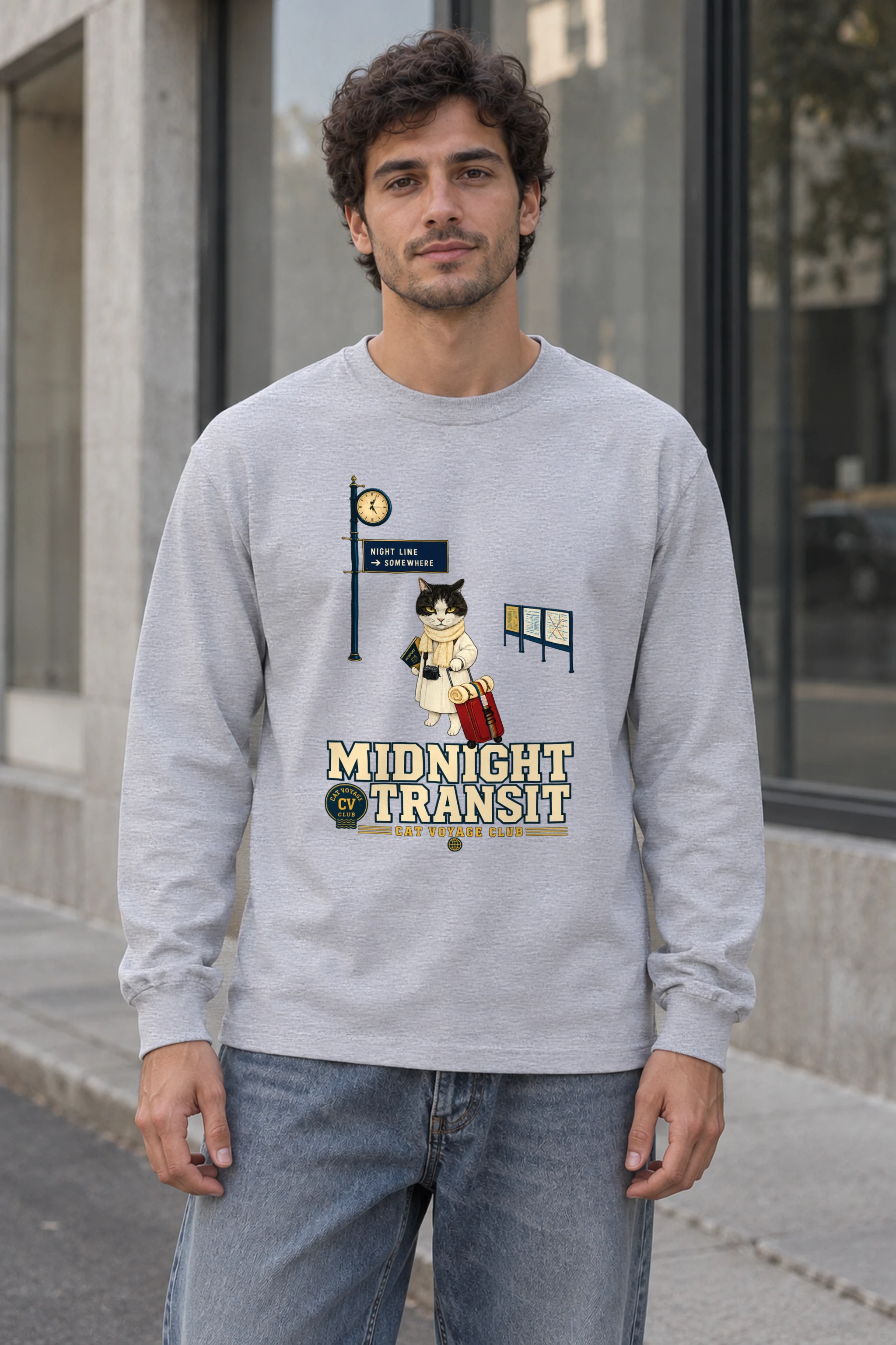 "Midnight Transit Cat" Unisex Longsleeve T-shirt