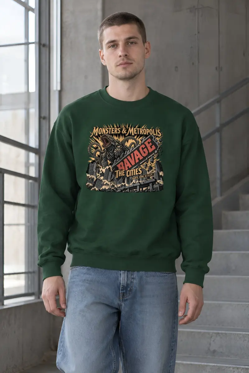 "Monsters & Metropolis" Heavy Blend Unisex Crewneck Sweatshirt
