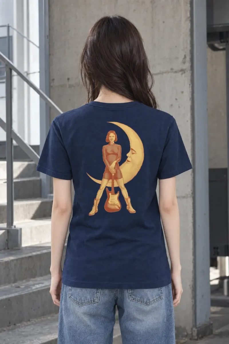 "Moon Guitar Muse" Heavyweight Unisex Crewneck T-shirt | Gildan 5000