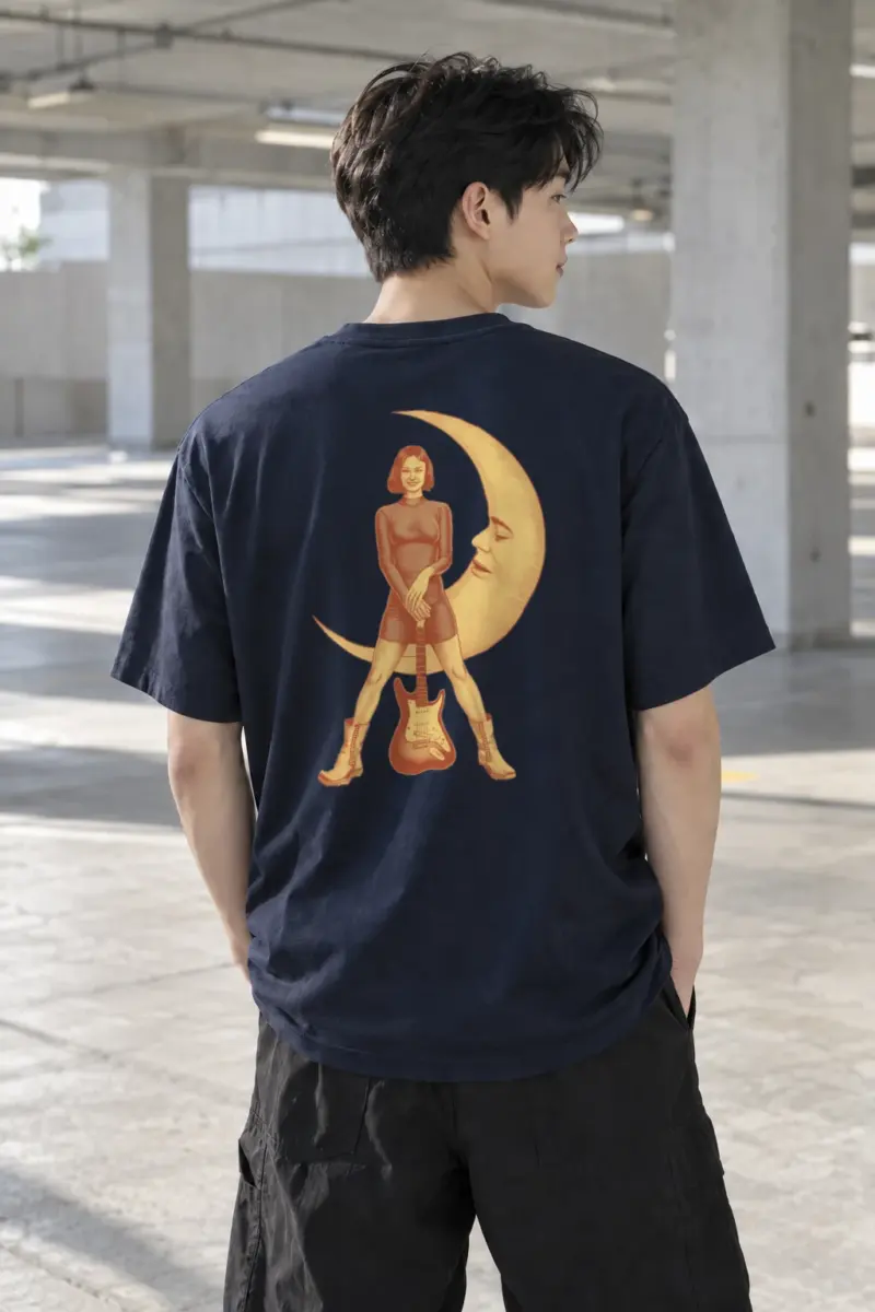 “Moon Guitar Muse” Heavyweight Unisex Crewneck T-shirt | Gildan 5000