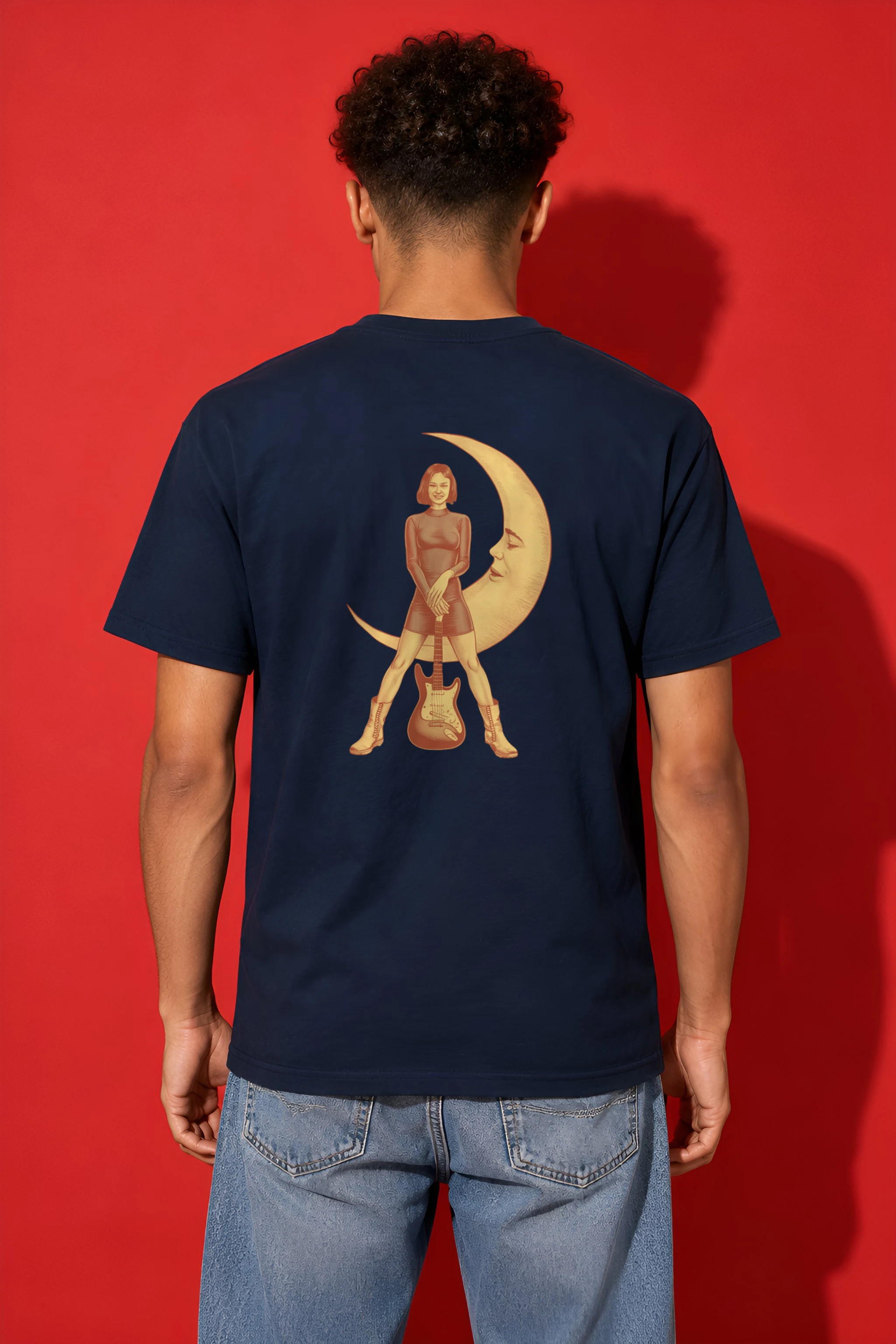 "Moon Guitar Muse" Heavyweight Unisex Crewneck T-shirt