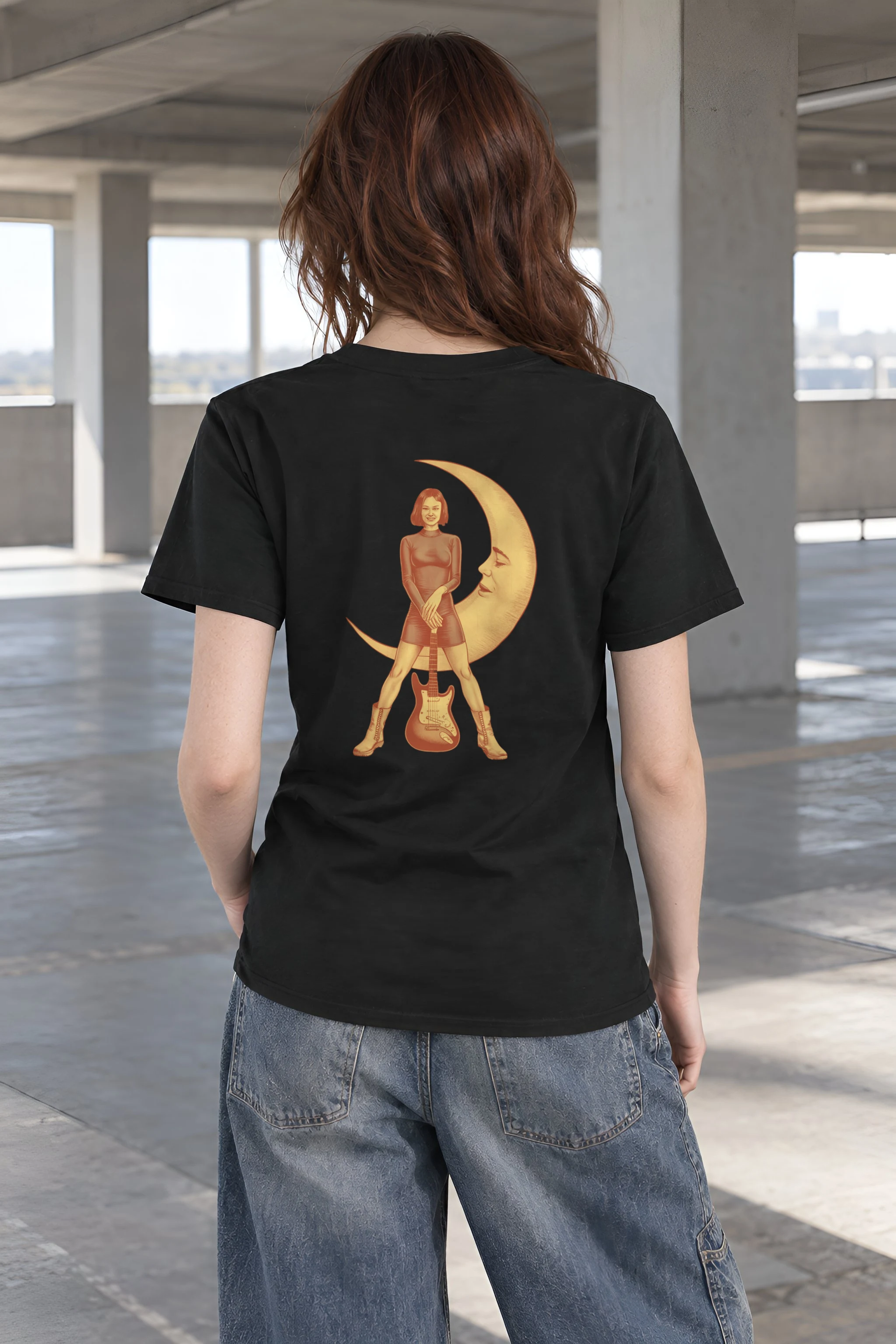 "Moon Guitar Muse" Heavyweight Unisex Crewneck T-shirt