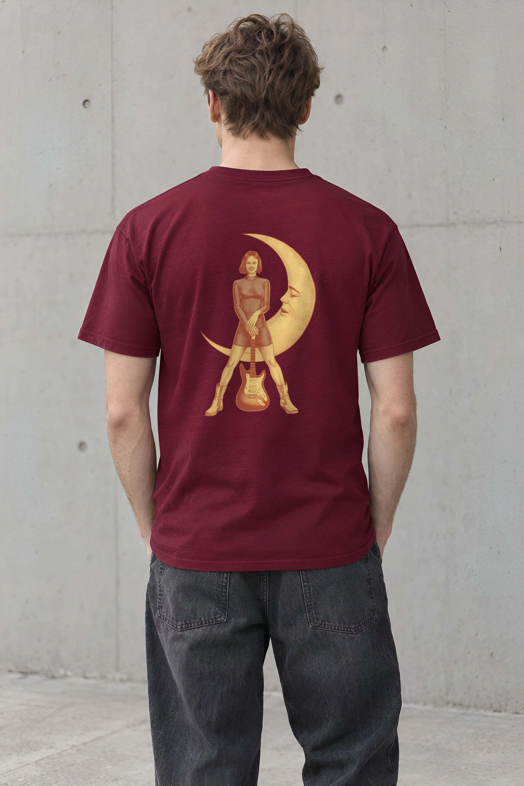 "Moon Guitar Muse" Heavyweight Unisex Crewneck T-shirt