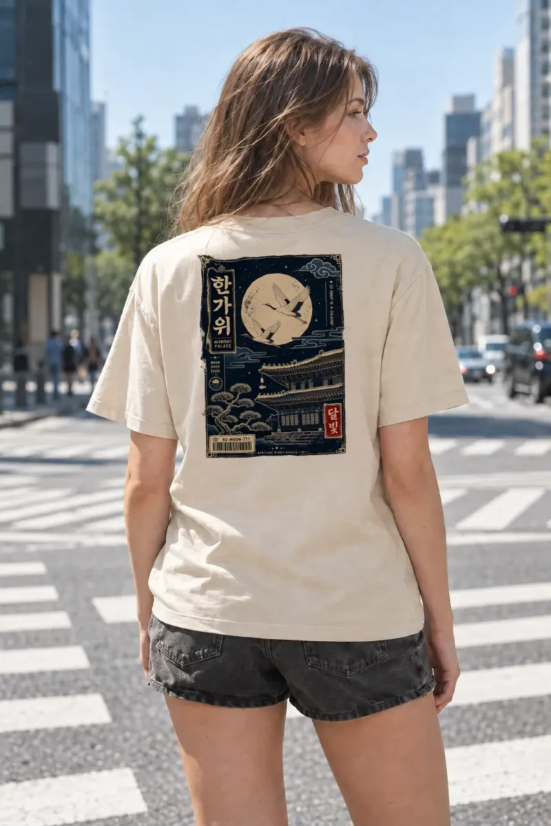 “Moon Over Seoul” Heavyweight Unisex Crewneck T-shirt | Gildan 5000