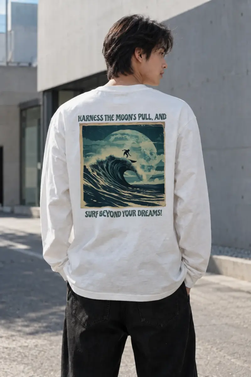 “Moon Pull Surf” Unisex Longsleeve T-shirt | Gildan 2400