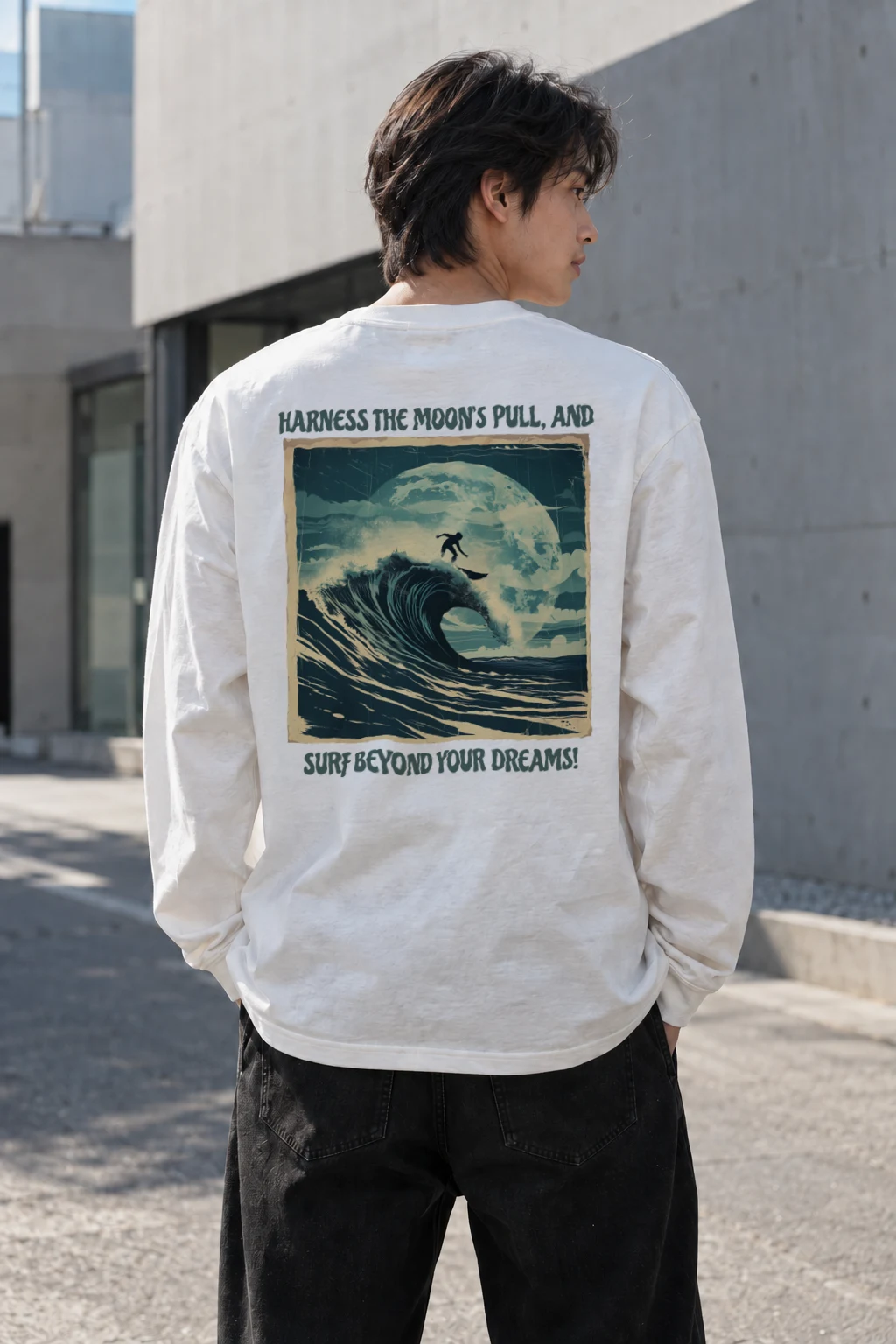 "Moon Pull Surf" Unisex Longsleeve T-shirt | Gildan 2400