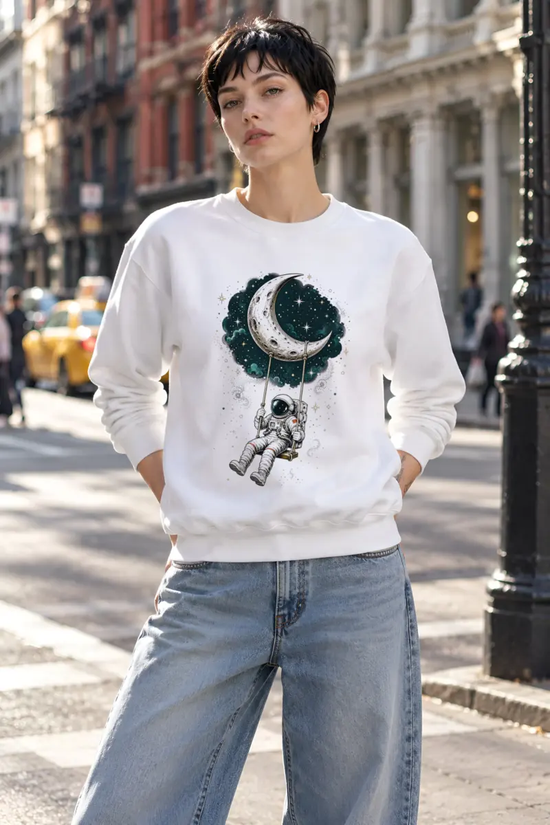 "Moon Swing Astronaut" Heavy Blend Unisex Crewneck Sweatshirt