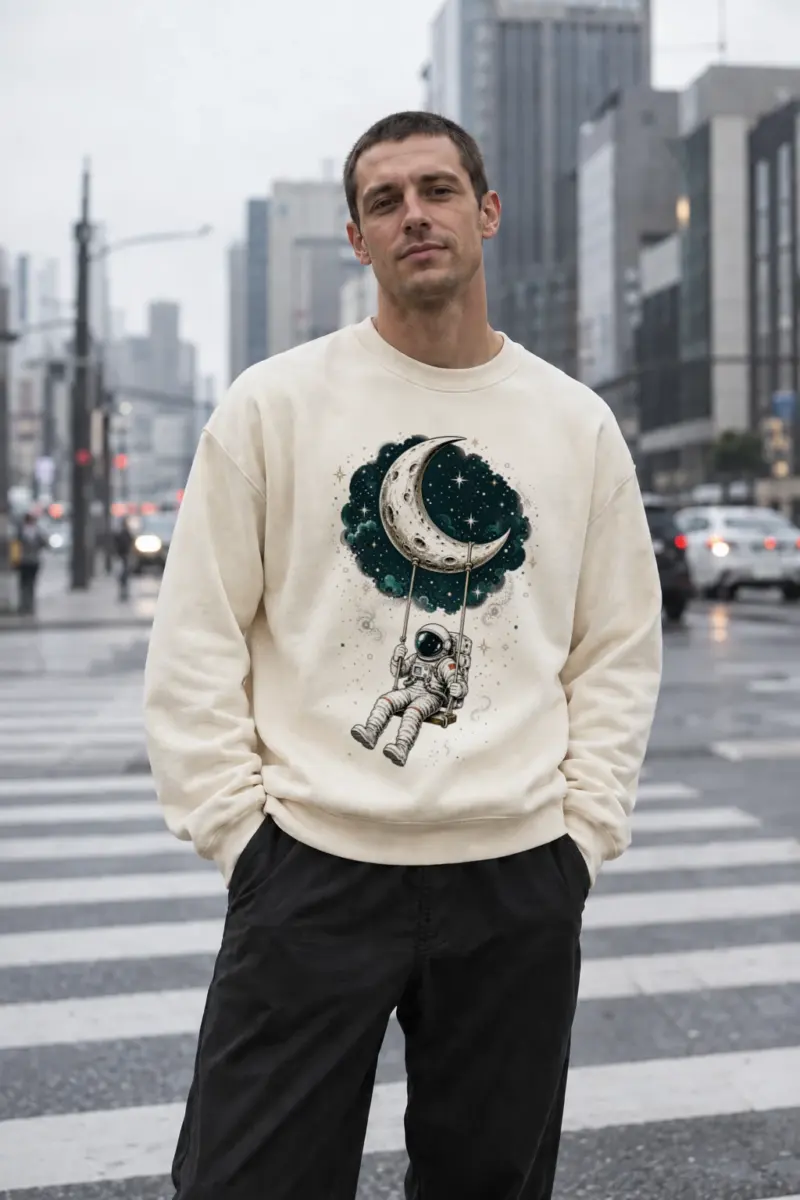 "Moon Swing Astronaut" Unisex Sponge Fleece Crewneck Sweatshirt | Bella + Canvas 3901