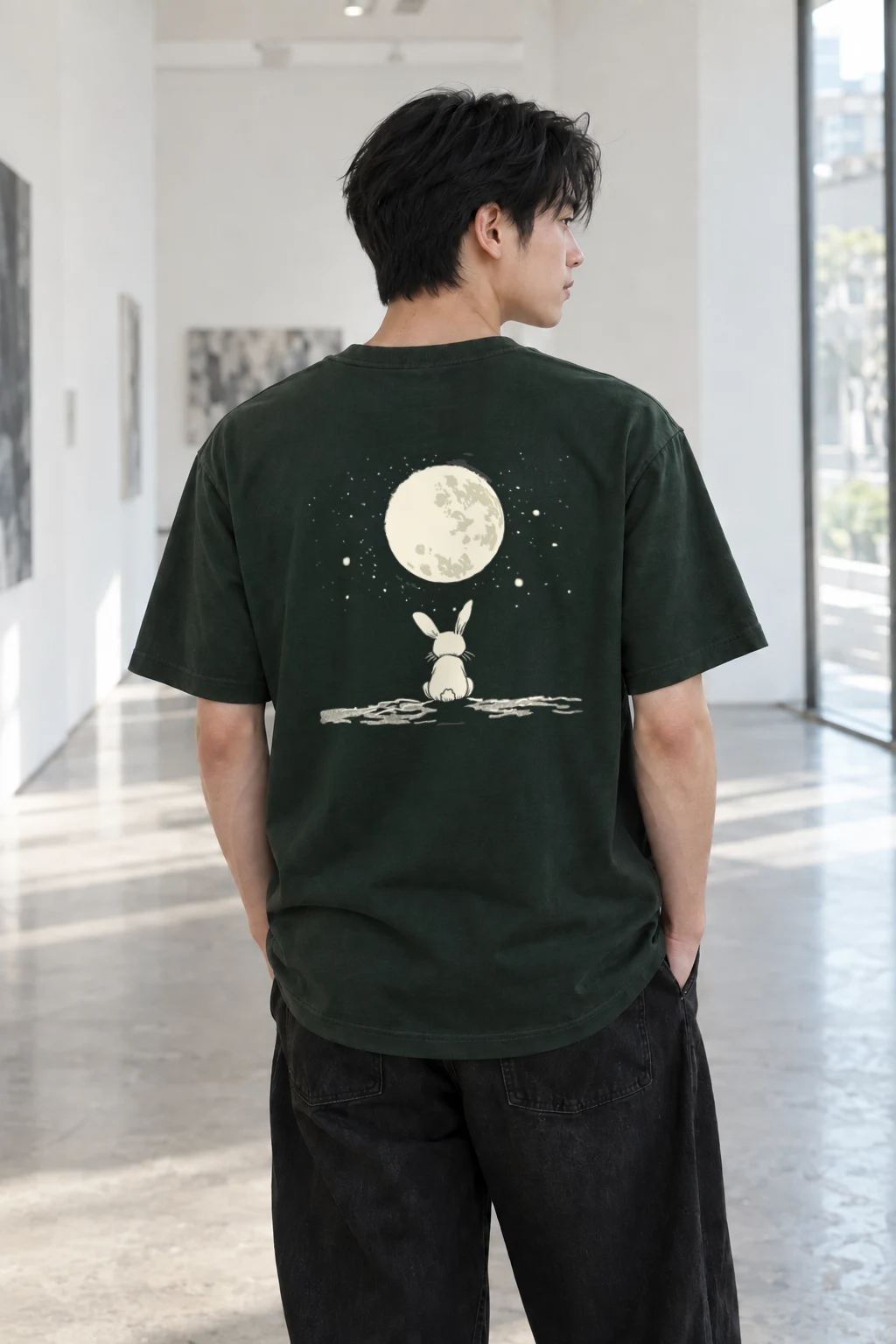 "Moonlit Bunny" Heavyweight Unisex Crewneck T-shirt | Gildan 5000