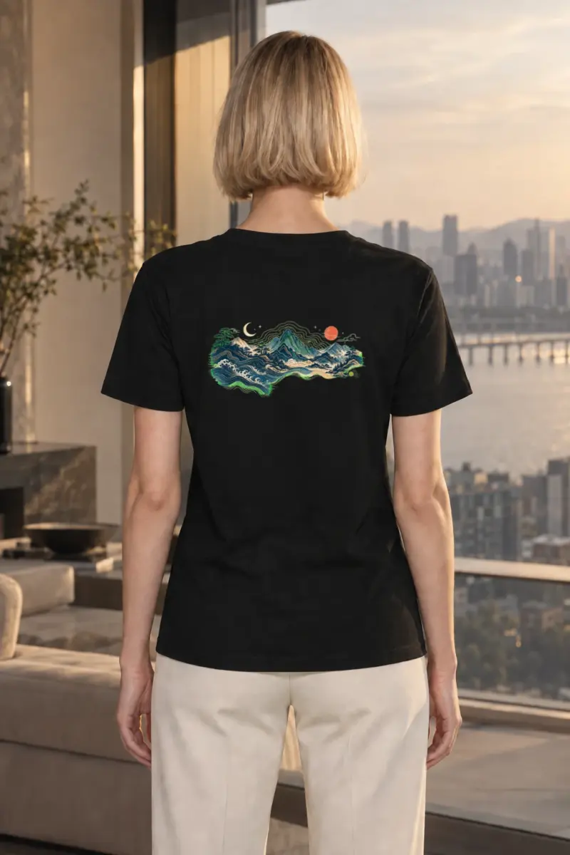 "Moonlit Coastal Peaks" Heavyweight Unisex Crewneck T-shirt | Gildan 5000