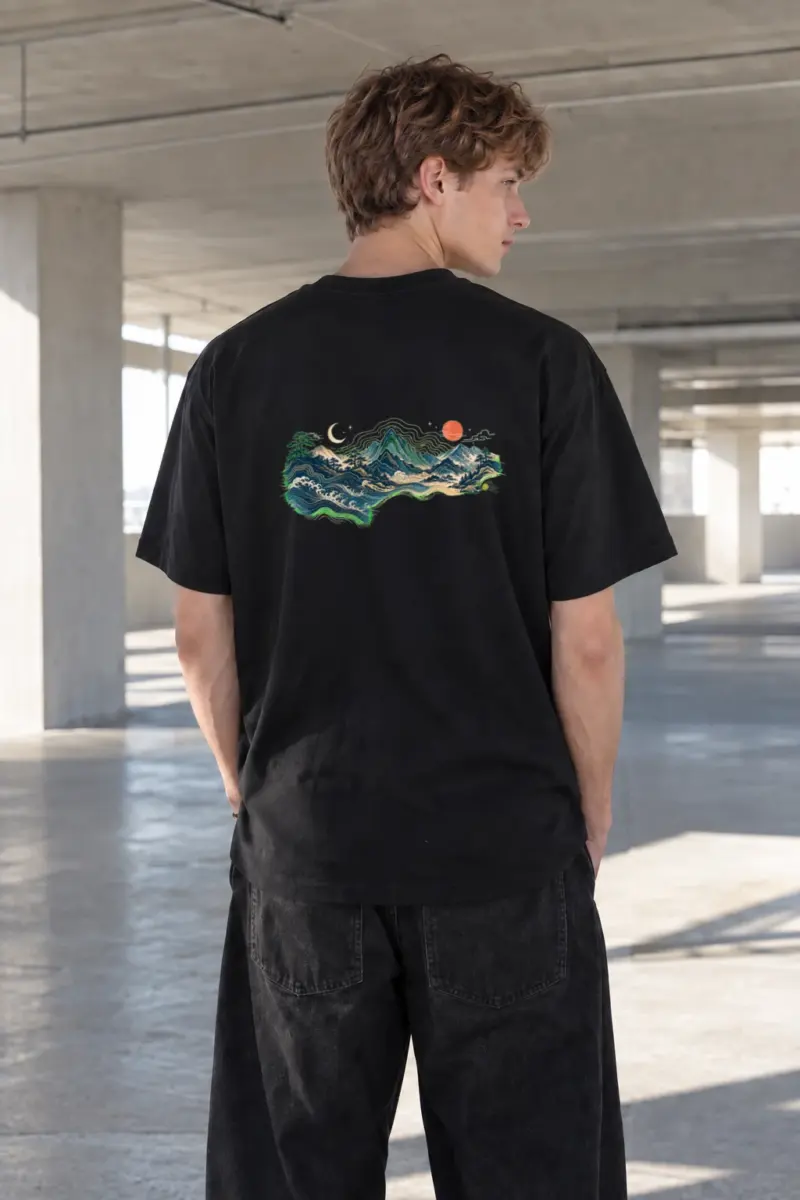 "Moonlit Coastal Peaks" Heavyweight Unisex Crewneck T-shirt | Gildan 5000